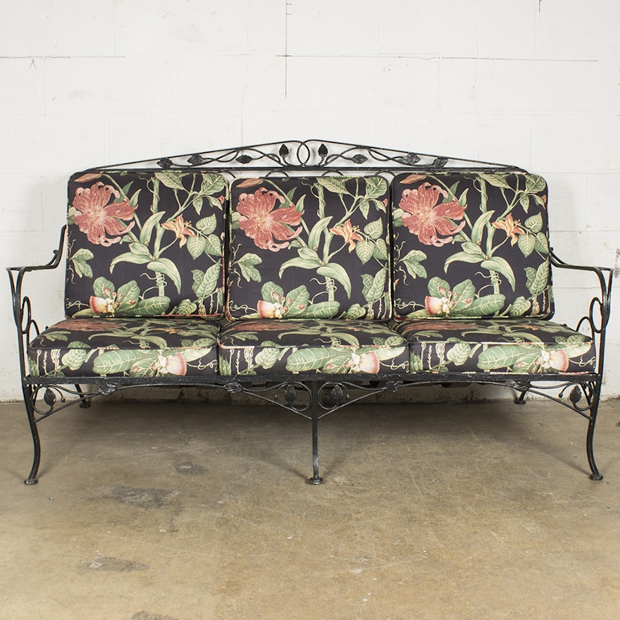 Wrought Iron Patio Sofa With Upholstered Cushions