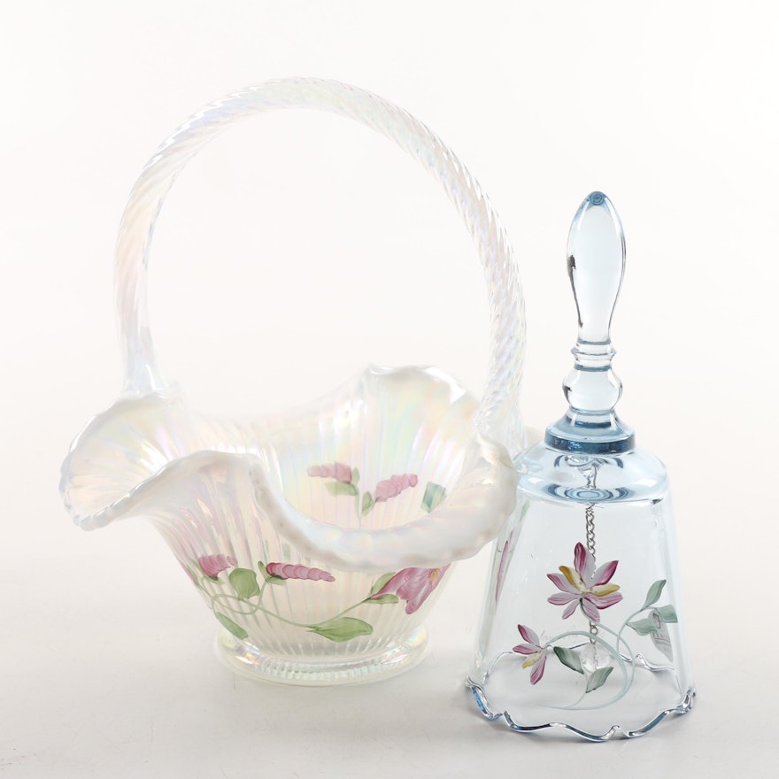 Fenton Glass Basket and Signed Hand-Painted Bell