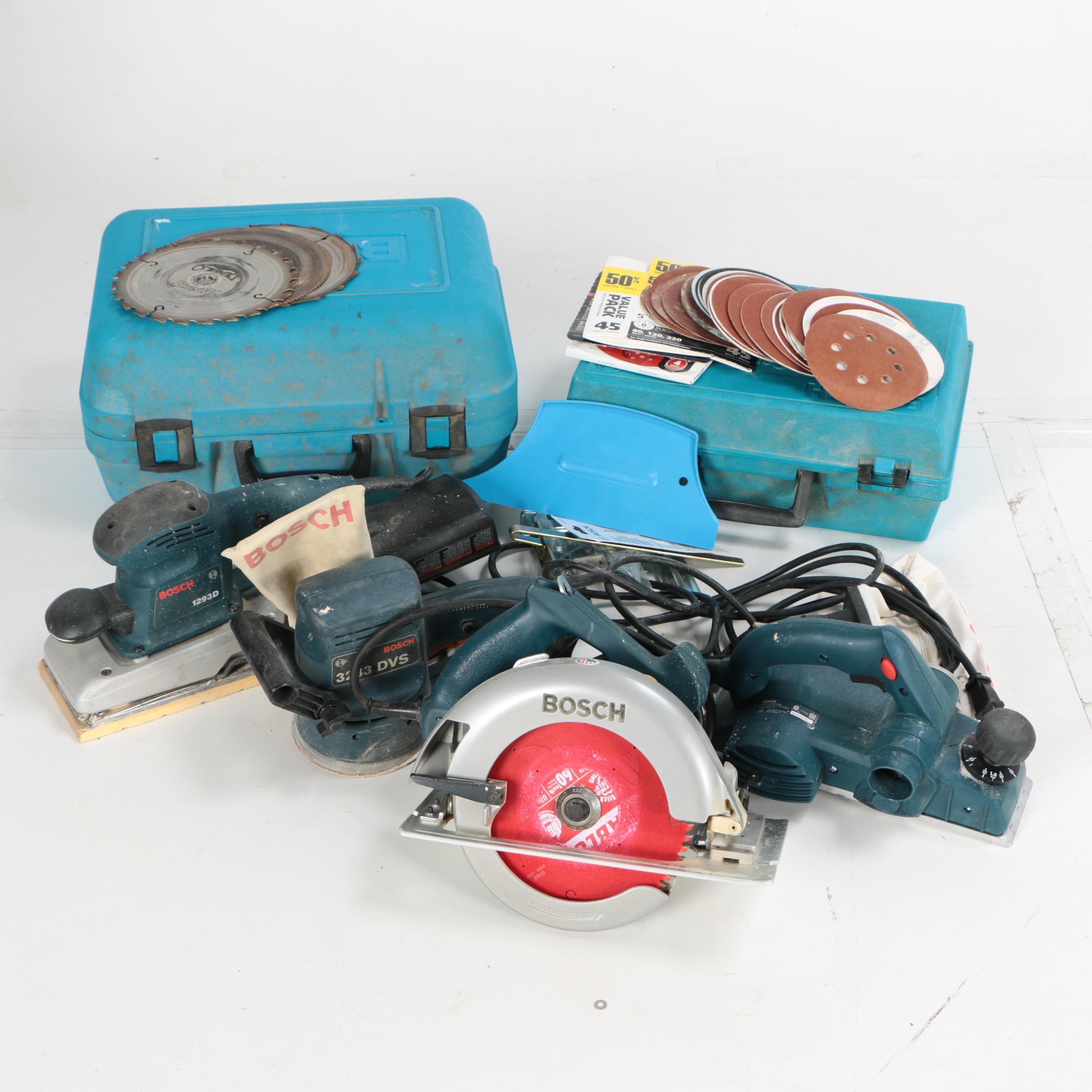 Bosch Corded Circular Saw and Hand Sanders with Blades and Papers
