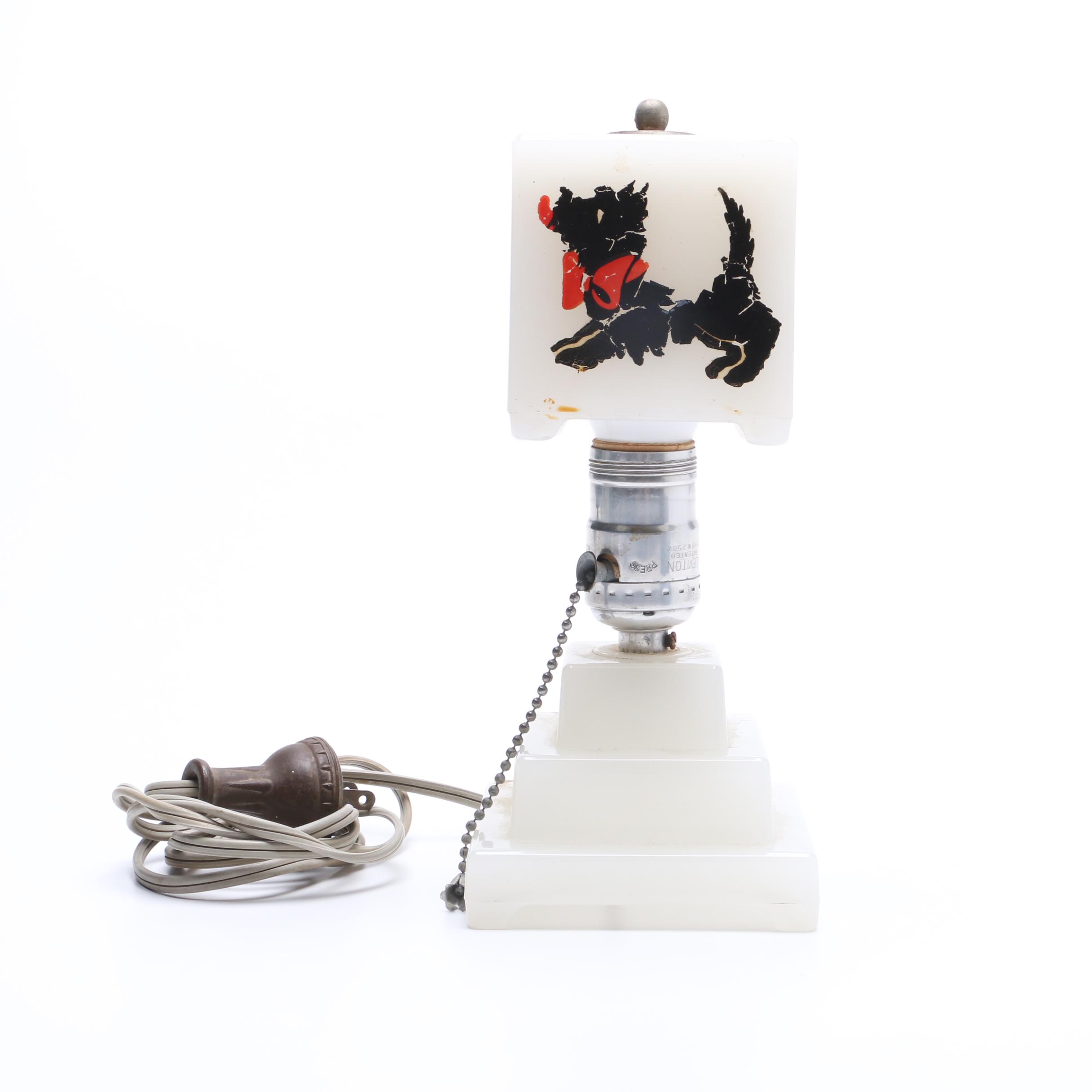 Vintage White Jadeite Scottie Dog Lamp