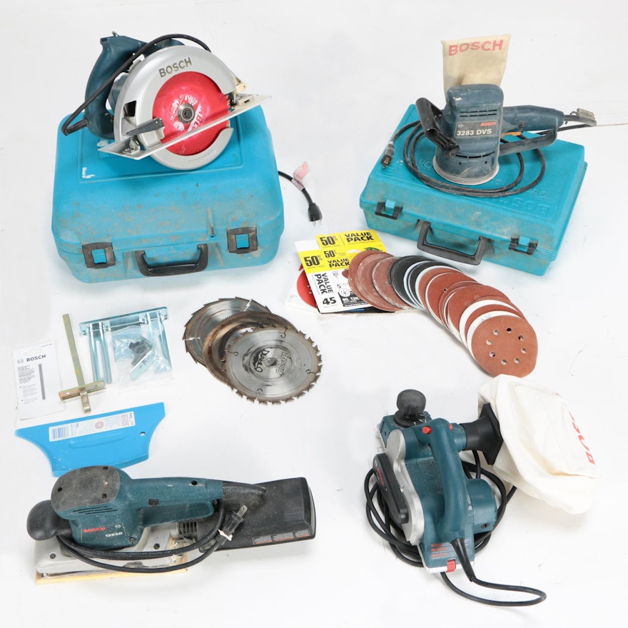 Bosch Corded Circular Saw and Hand Sanders with Blades and Papers