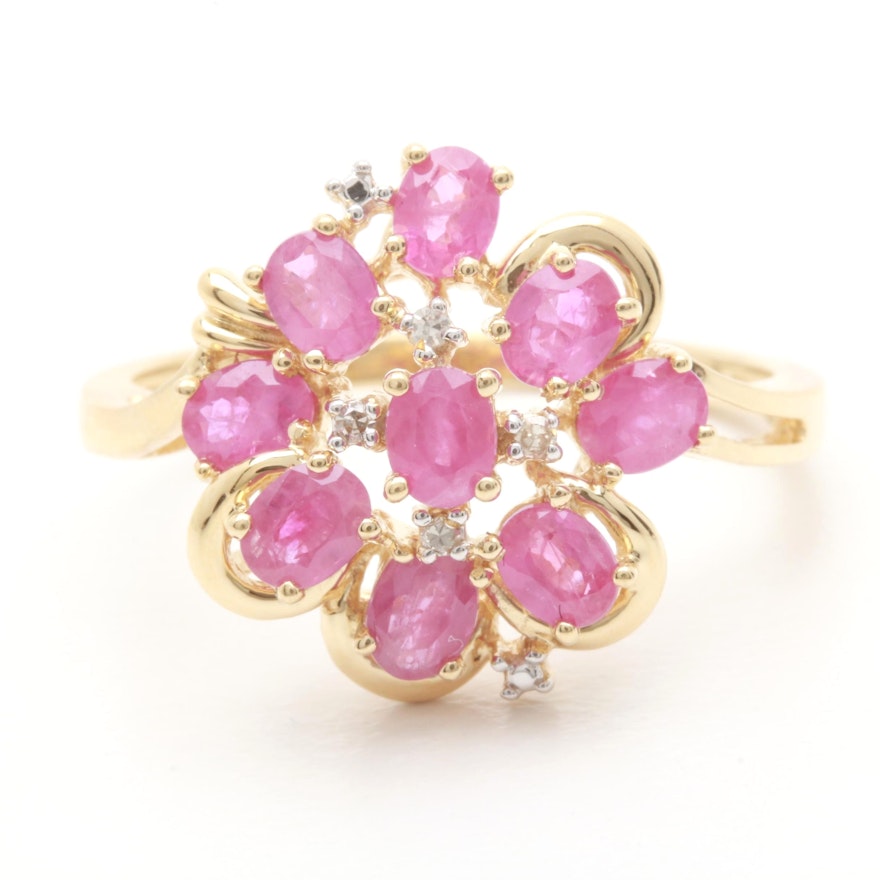 14K Yellow Gold Ruby and Diamond Ring