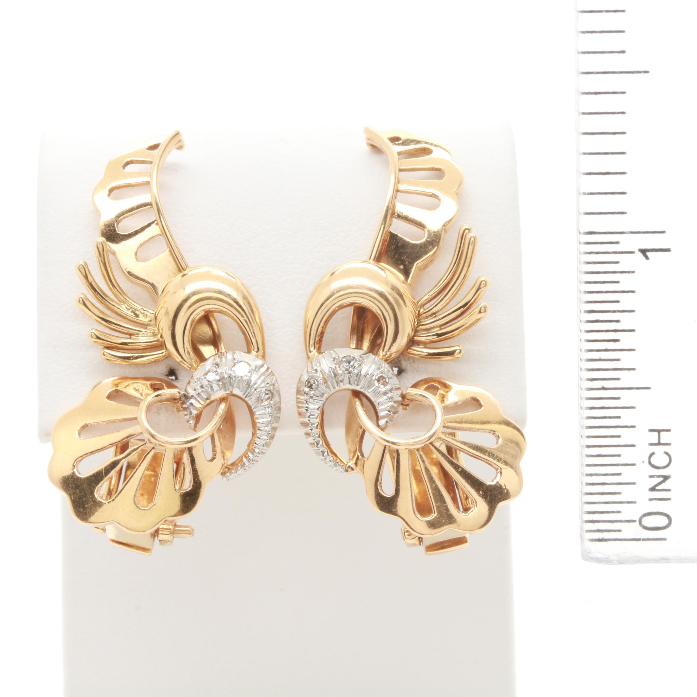 18K Yellow Gold Diamond Earrings with White Gold Accents