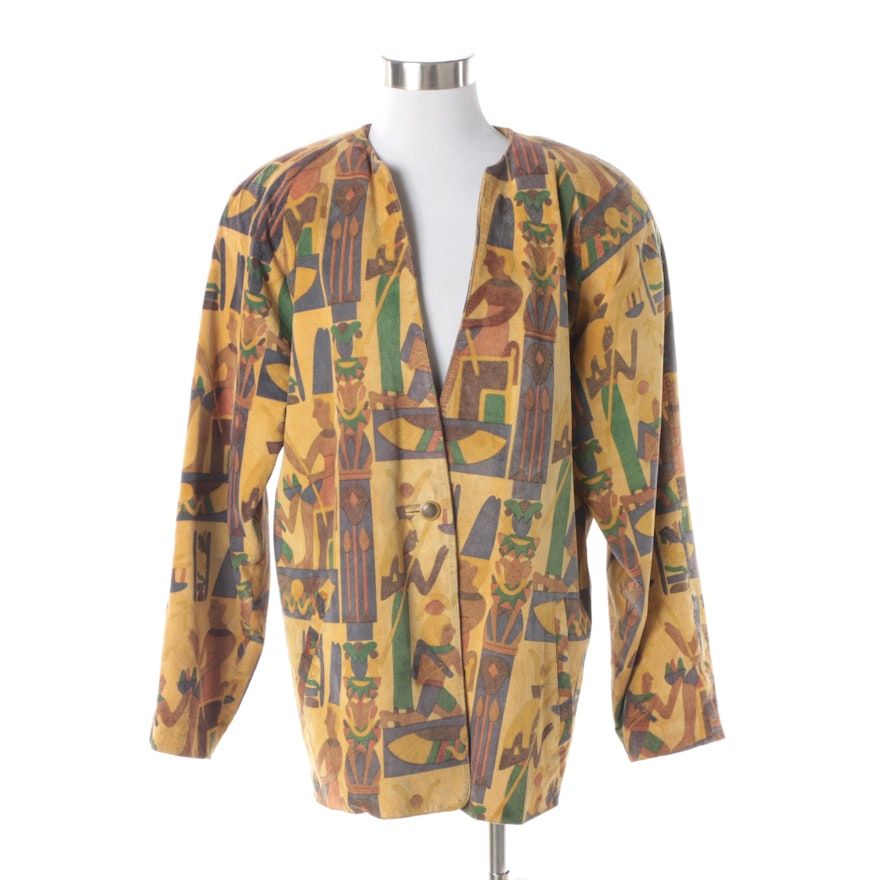 Women's 1990s Cayenne Multicolored Egyptian Print Suede Jacket