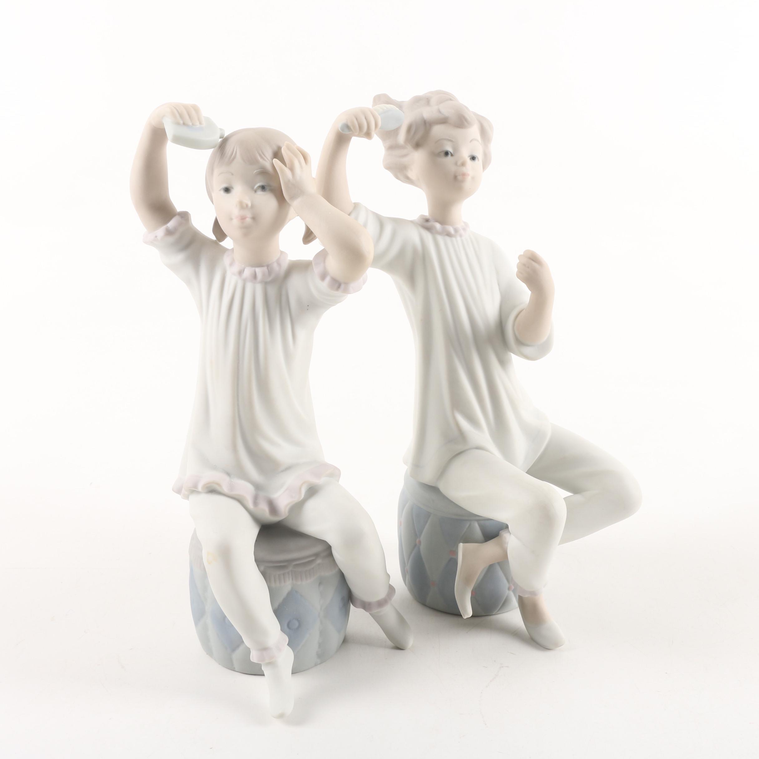 Vintage Lladró "Girls Dressing" Bisque Figurines