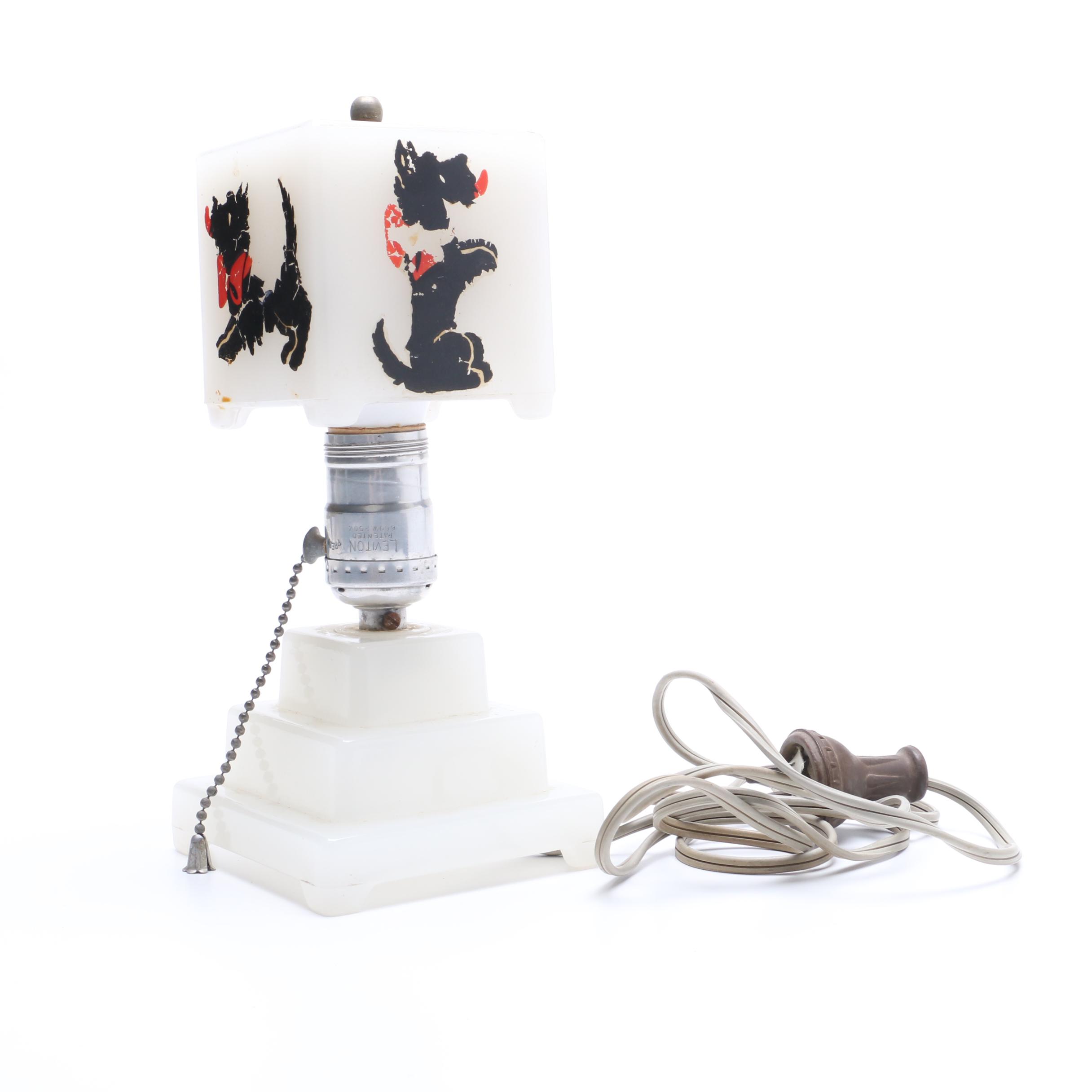 Vintage White Jadeite Scottie Dog Lamp