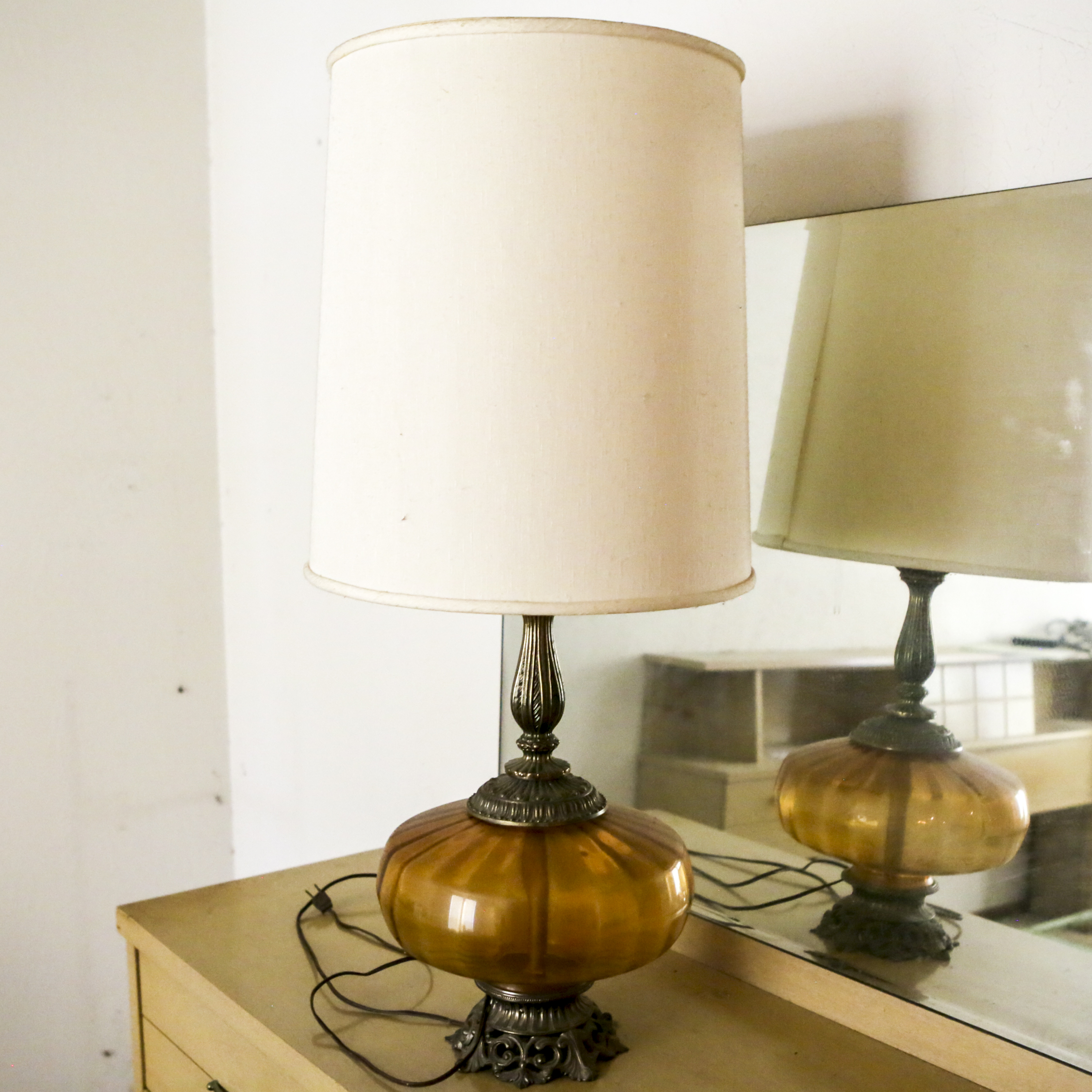 Vintage Glass and Metal Table Lamp