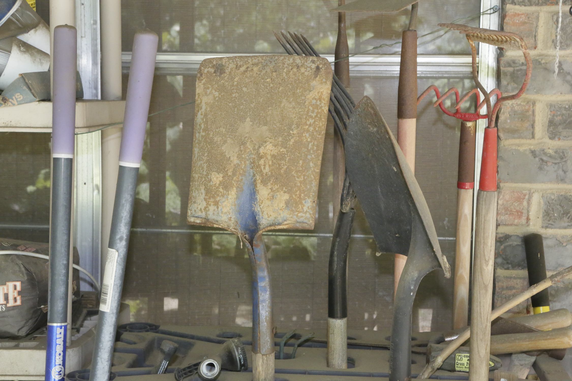 Lawn and Garden Tools Including Rakes, Shovels, Pitchfork, More