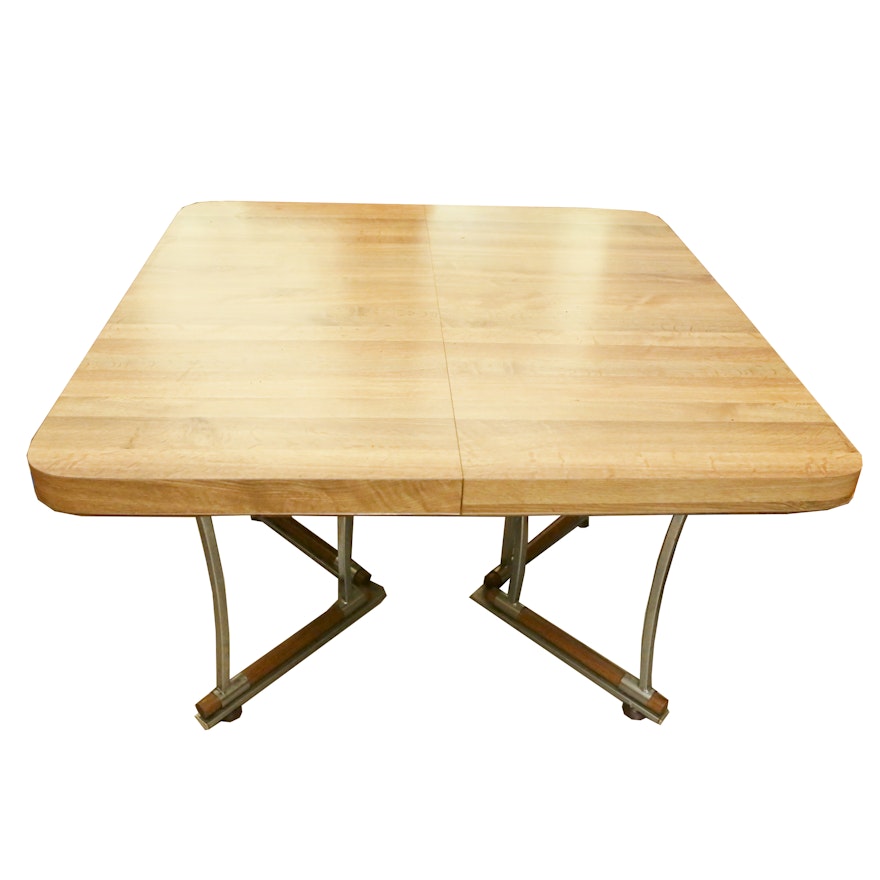 Vintage Wood Grain Laminate and Metal Dining Table