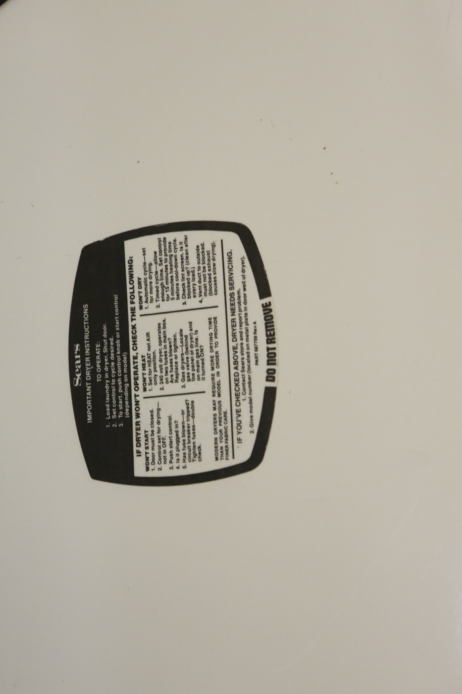 2002 Kenmore Dryer for Sears, Roebuck and Co.