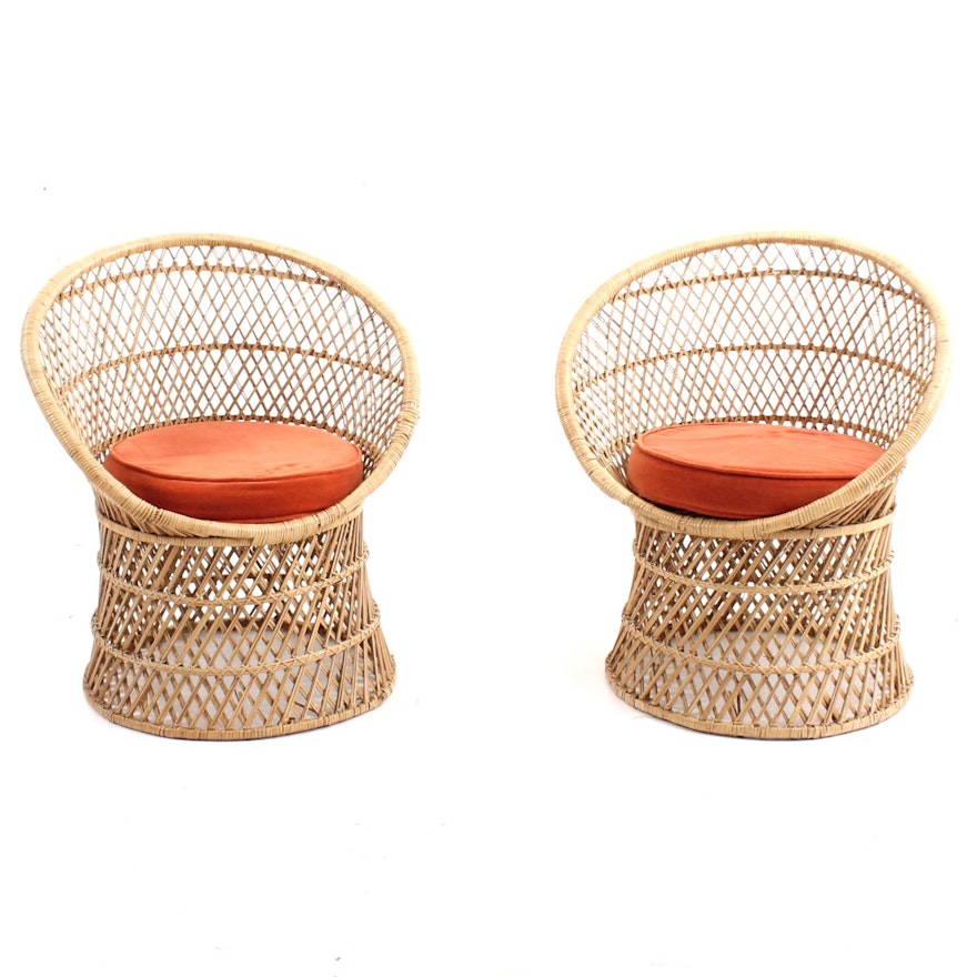 Two Mid Century Rattan Accent Chairs