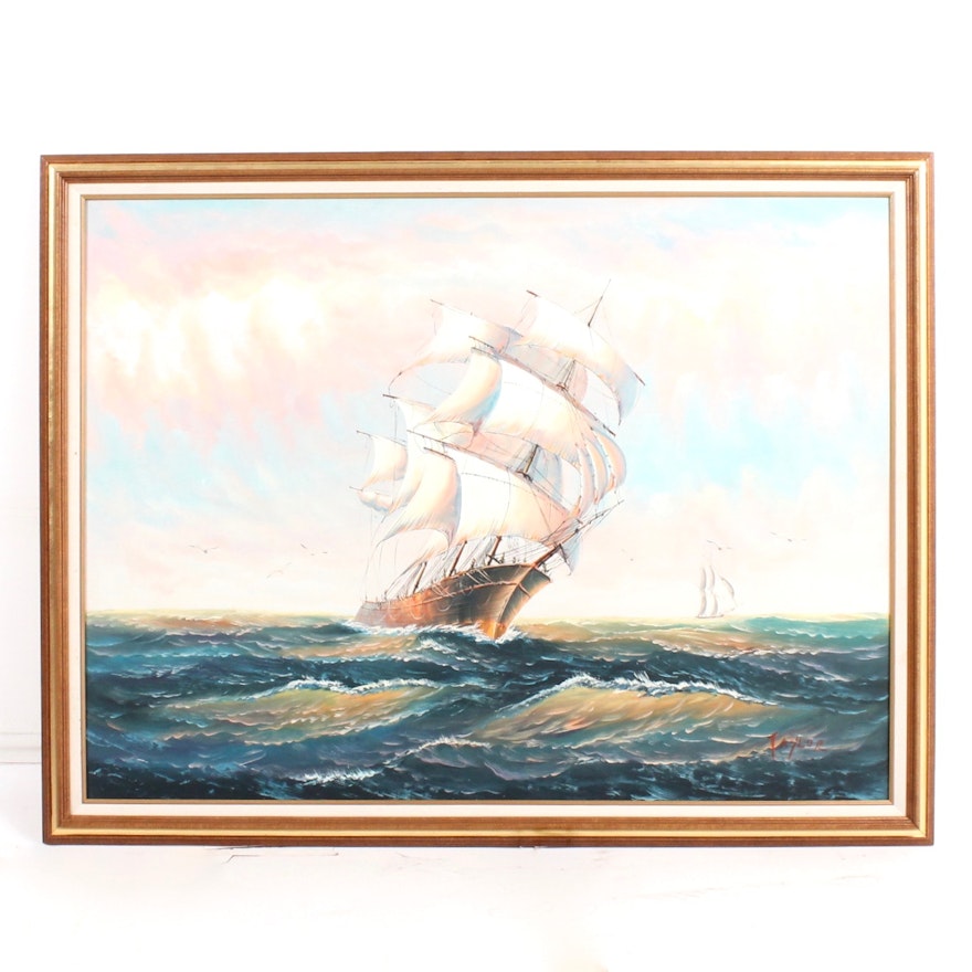 Taylor Large Scale Oil Seascape Painting on Canvas