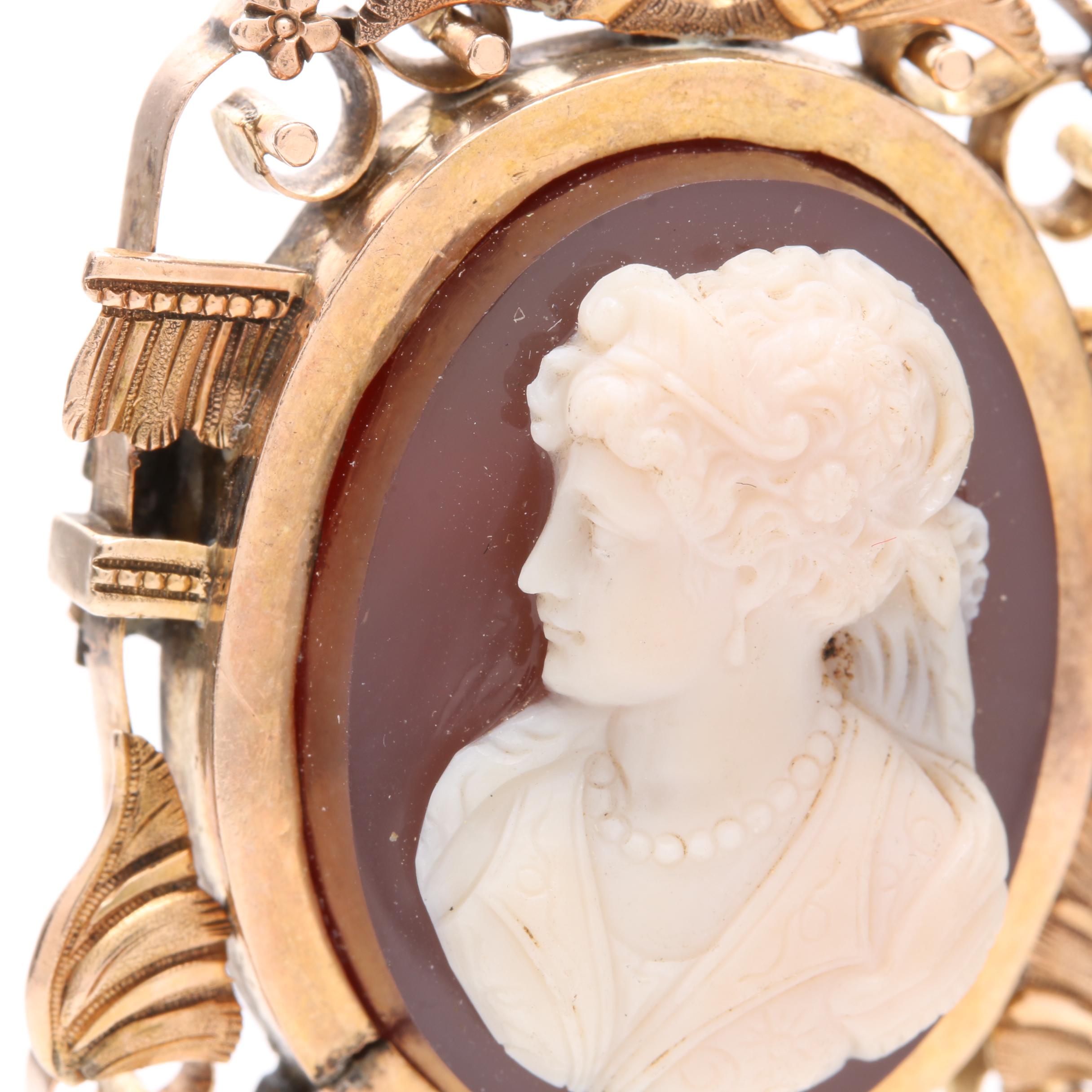 Mid-Victorian 14K Yellow Gold Sardonyx Cameo Converter Brooch