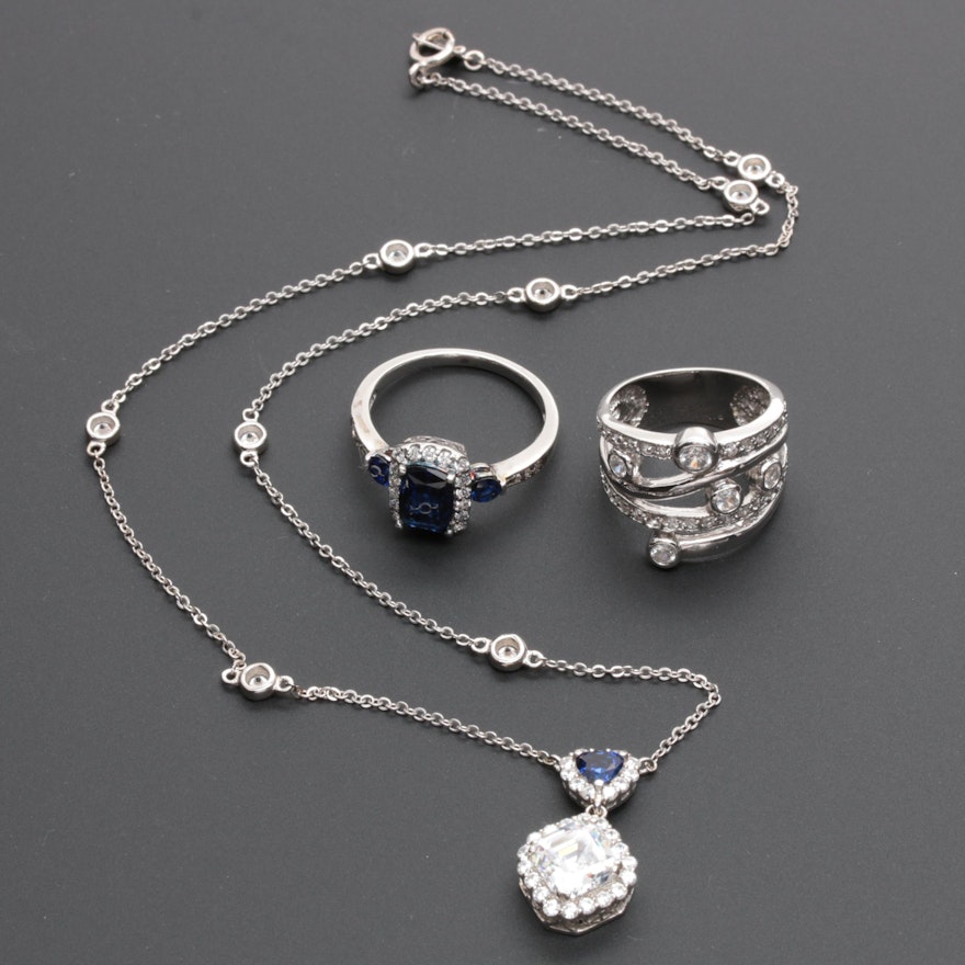 Sterling Silver Assorted Jewelry with Synthetic Blue Sapphire and Cubic Zirconia