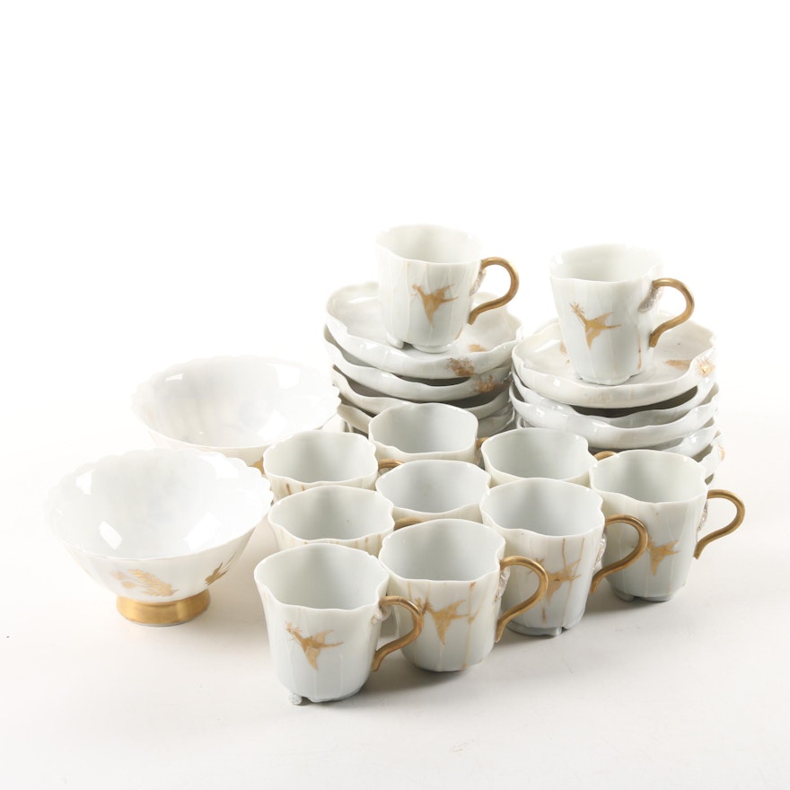 Vintage Handcrafted Porcelain Cups, Saucers, and Footed Bowls