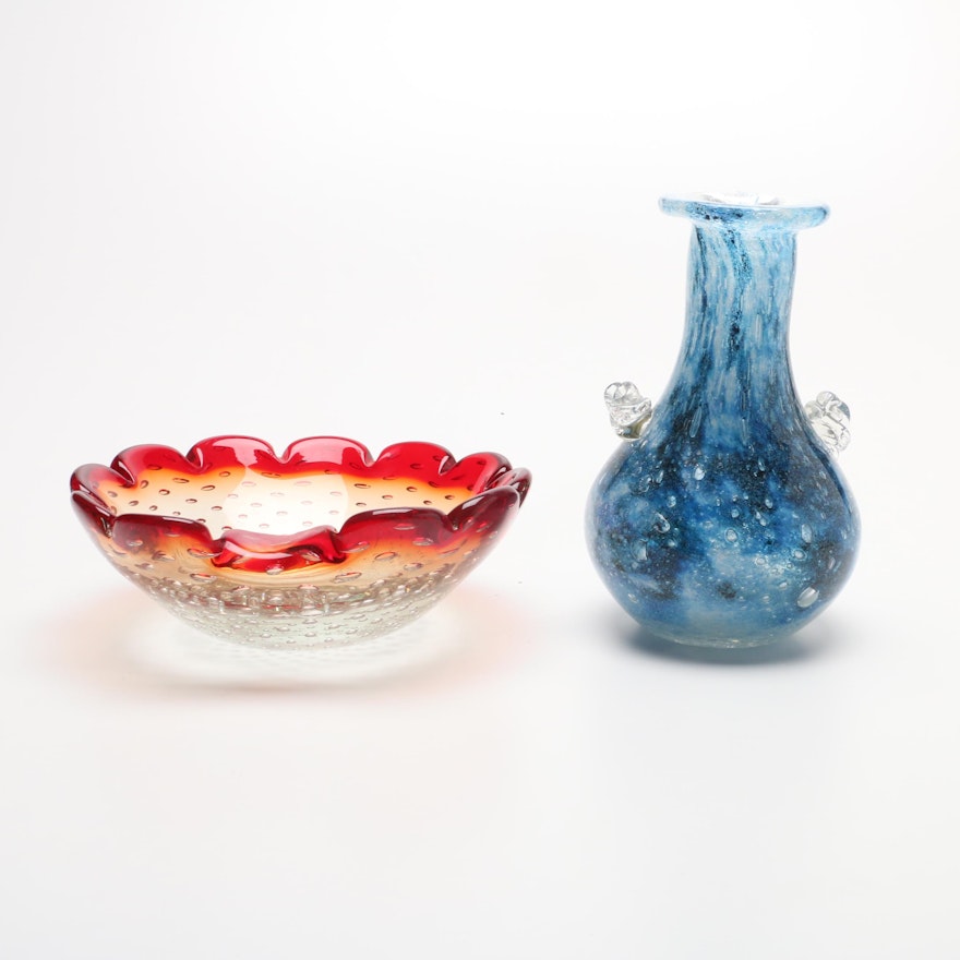 Mid Century Art Glass Vase and Bowl