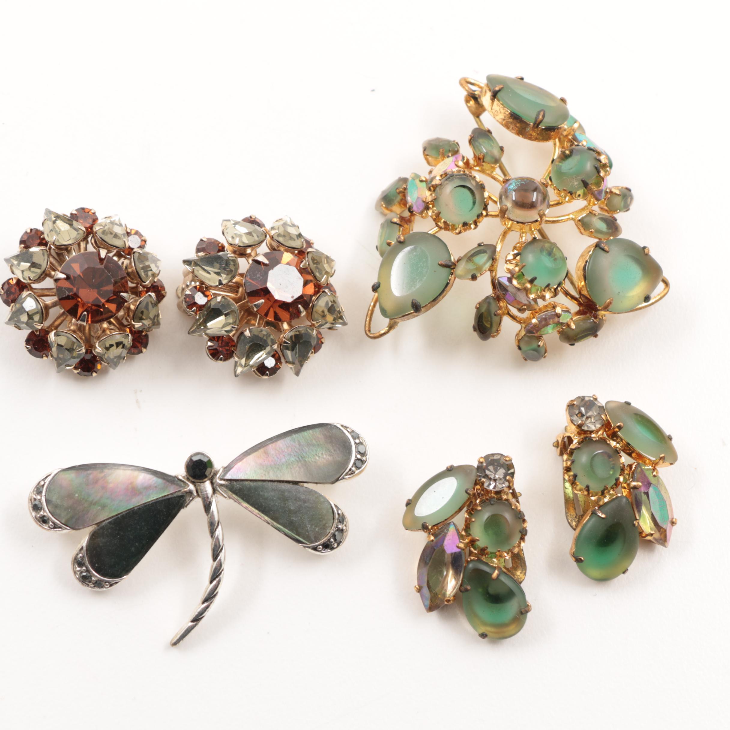 Carved Wooden Jewelry Box with Vintage Costume Jewelry