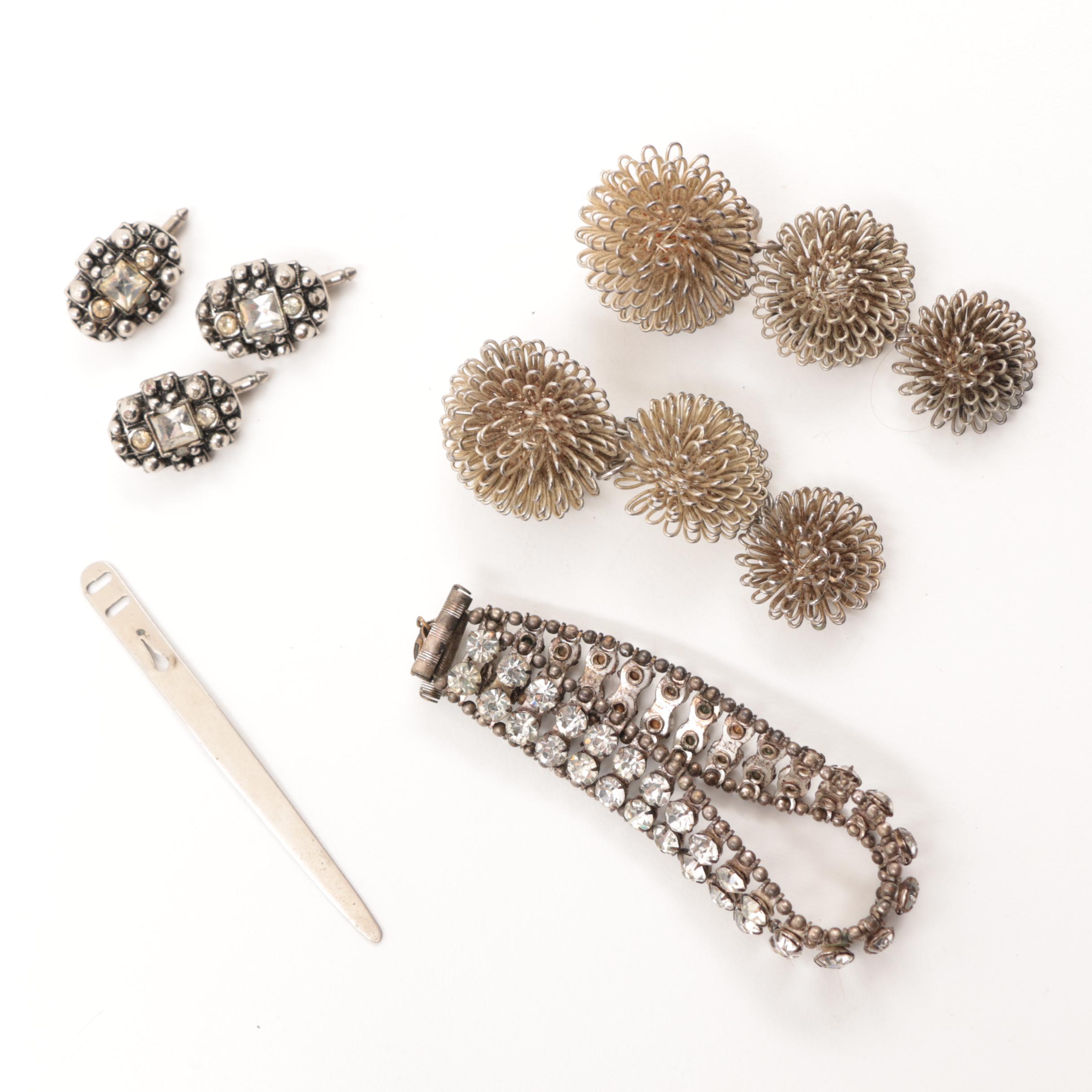 Carved Wooden Jewelry Box with Vintage Costume Jewelry