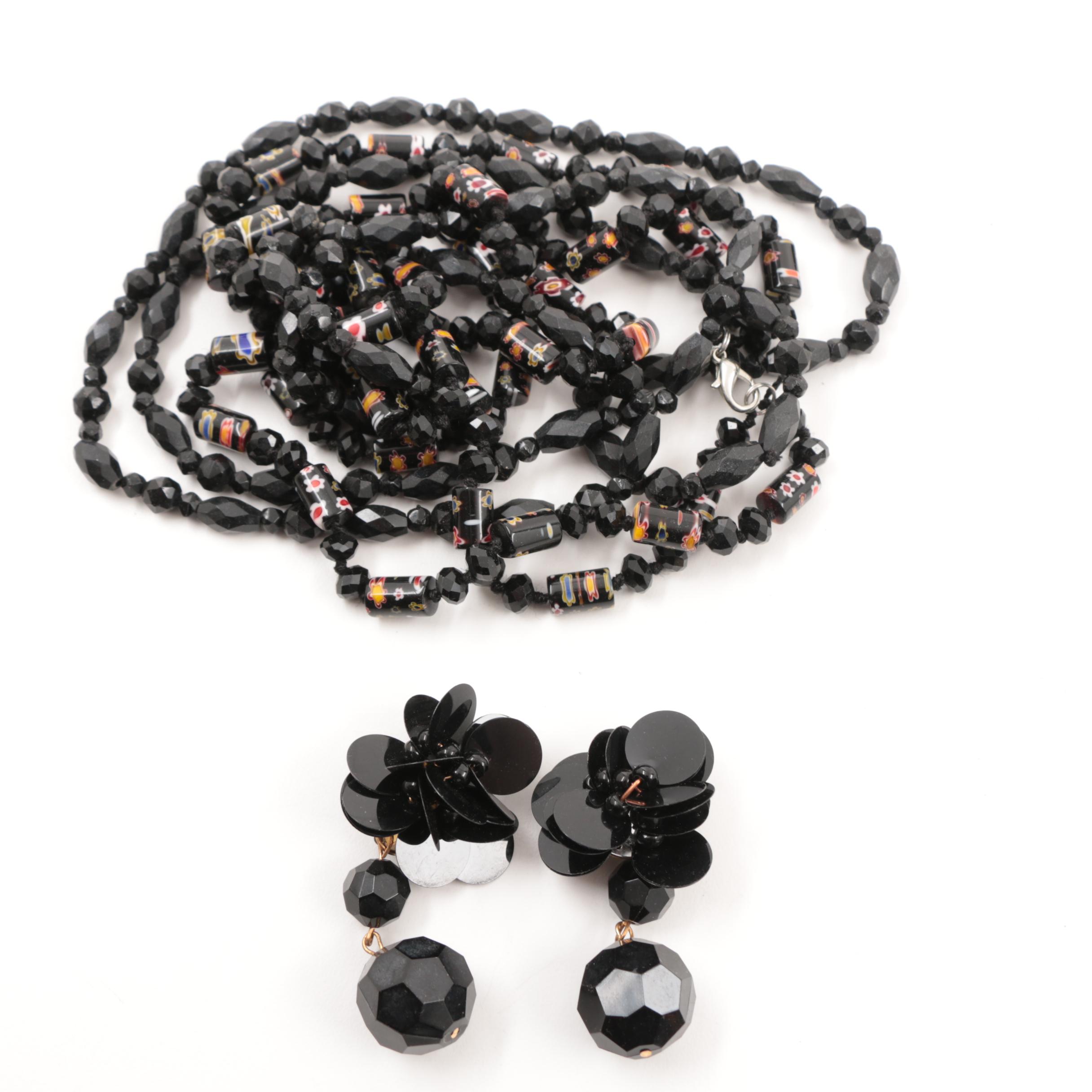 Carved Wooden Jewelry Box with Vintage Costume Jewelry