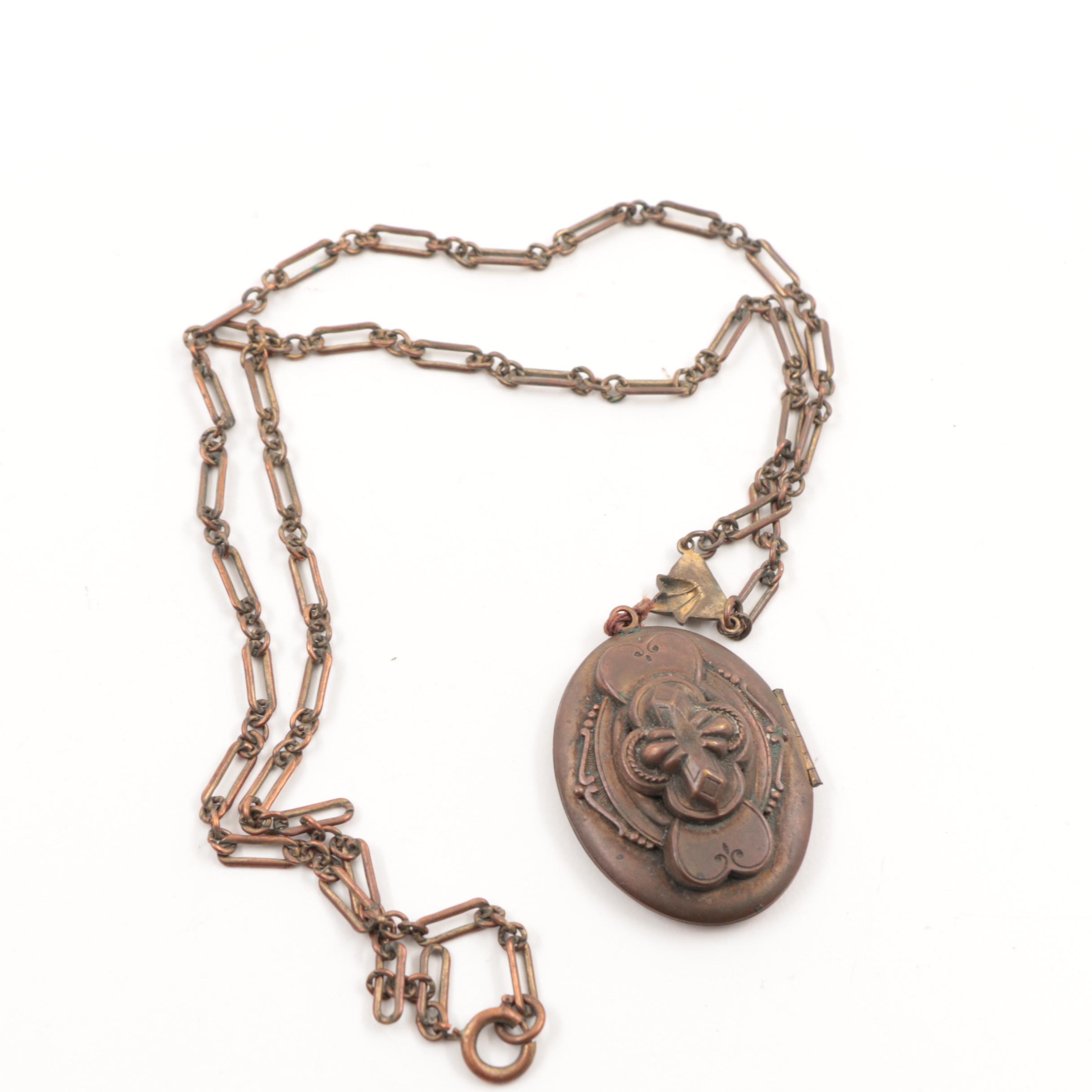 Carved Wooden Jewelry Box with Vintage Costume Jewelry