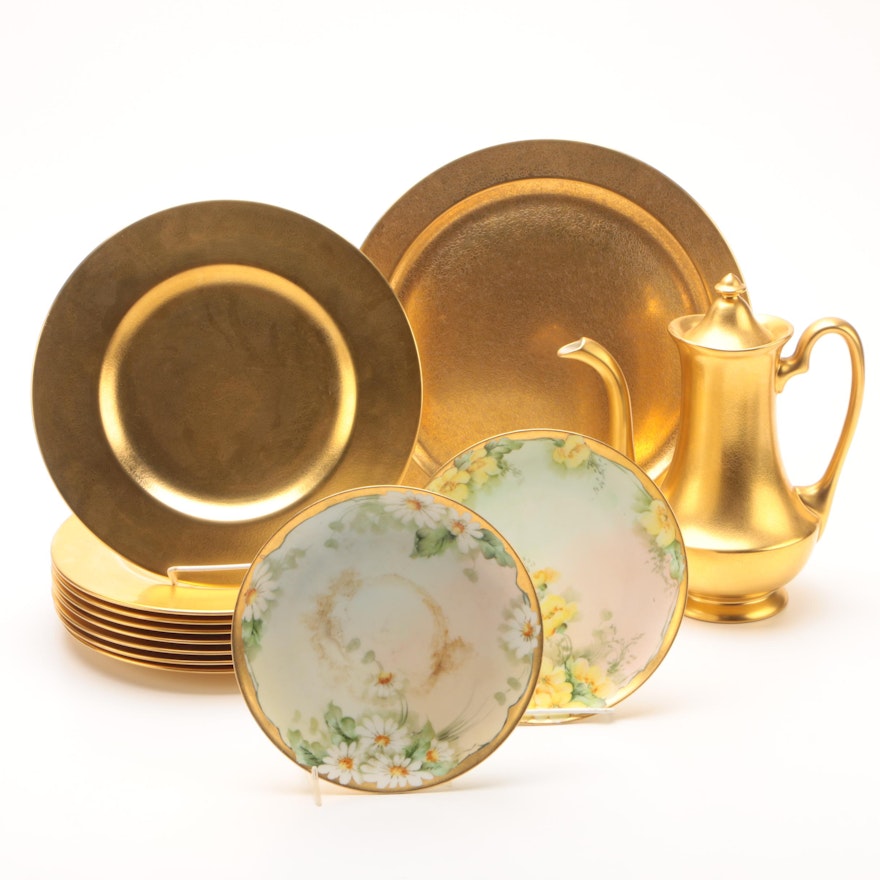 Gold Encrusted Pickard Tableware with Hobbyist Painted Haviland Plates