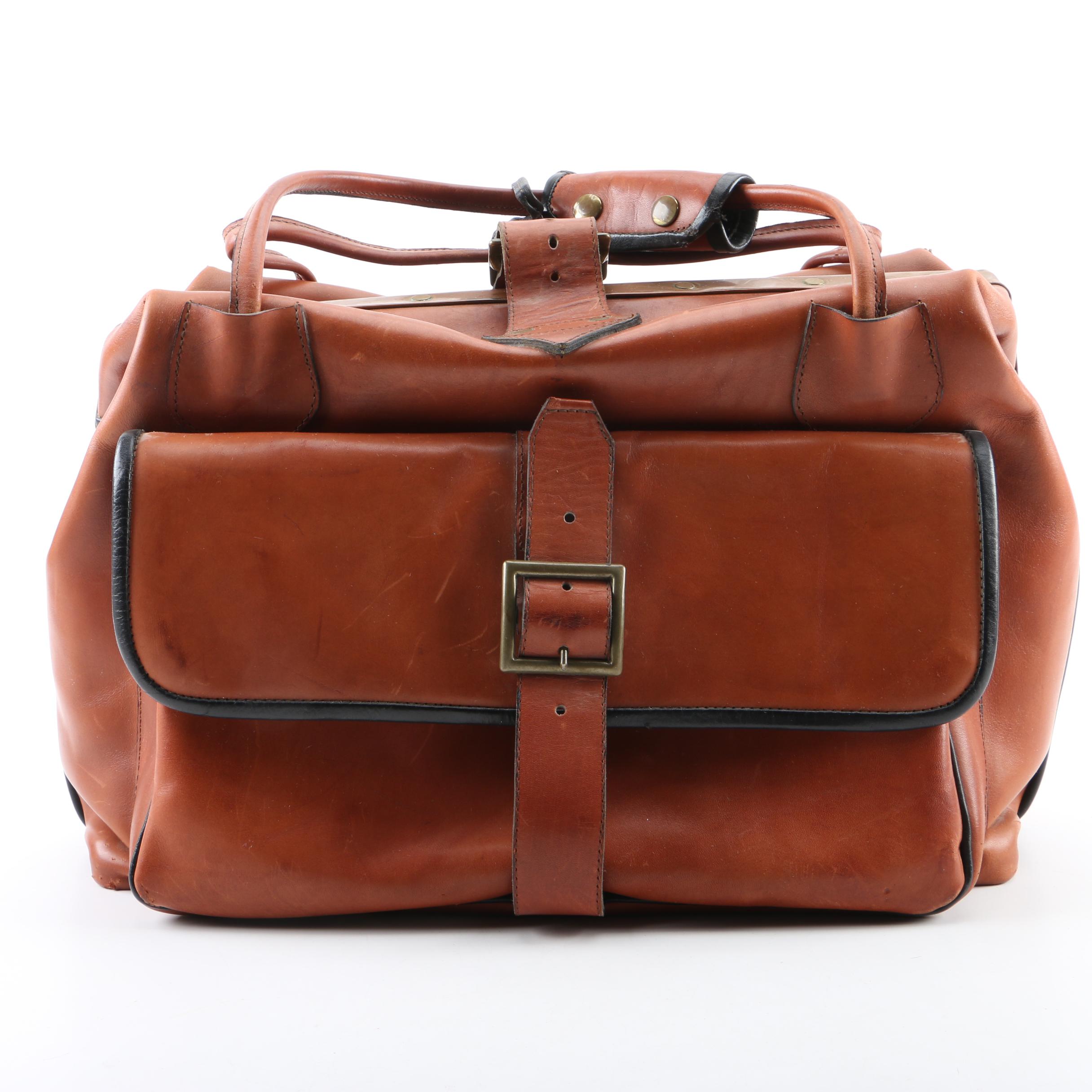Vintage Leather Doctor's Bag with Copper Trim