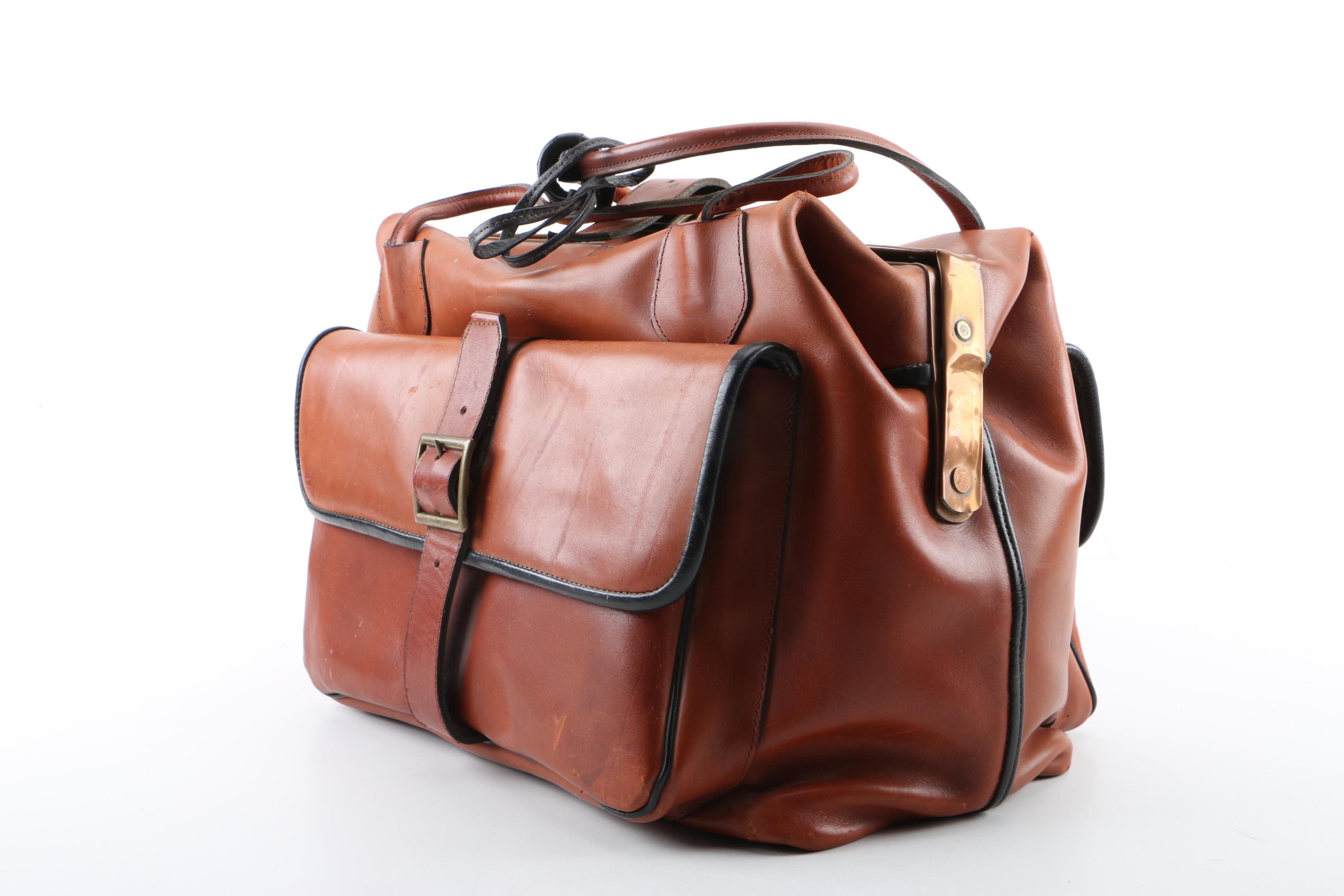 Vintage Leather Doctor's Bag with Copper Trim
