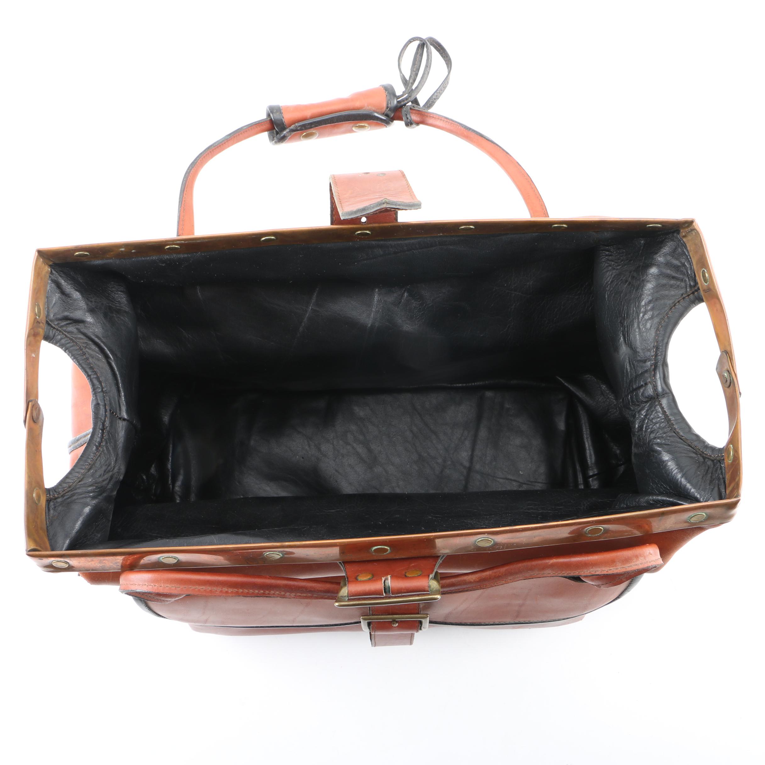 Vintage Leather Doctor's Bag with Copper Trim