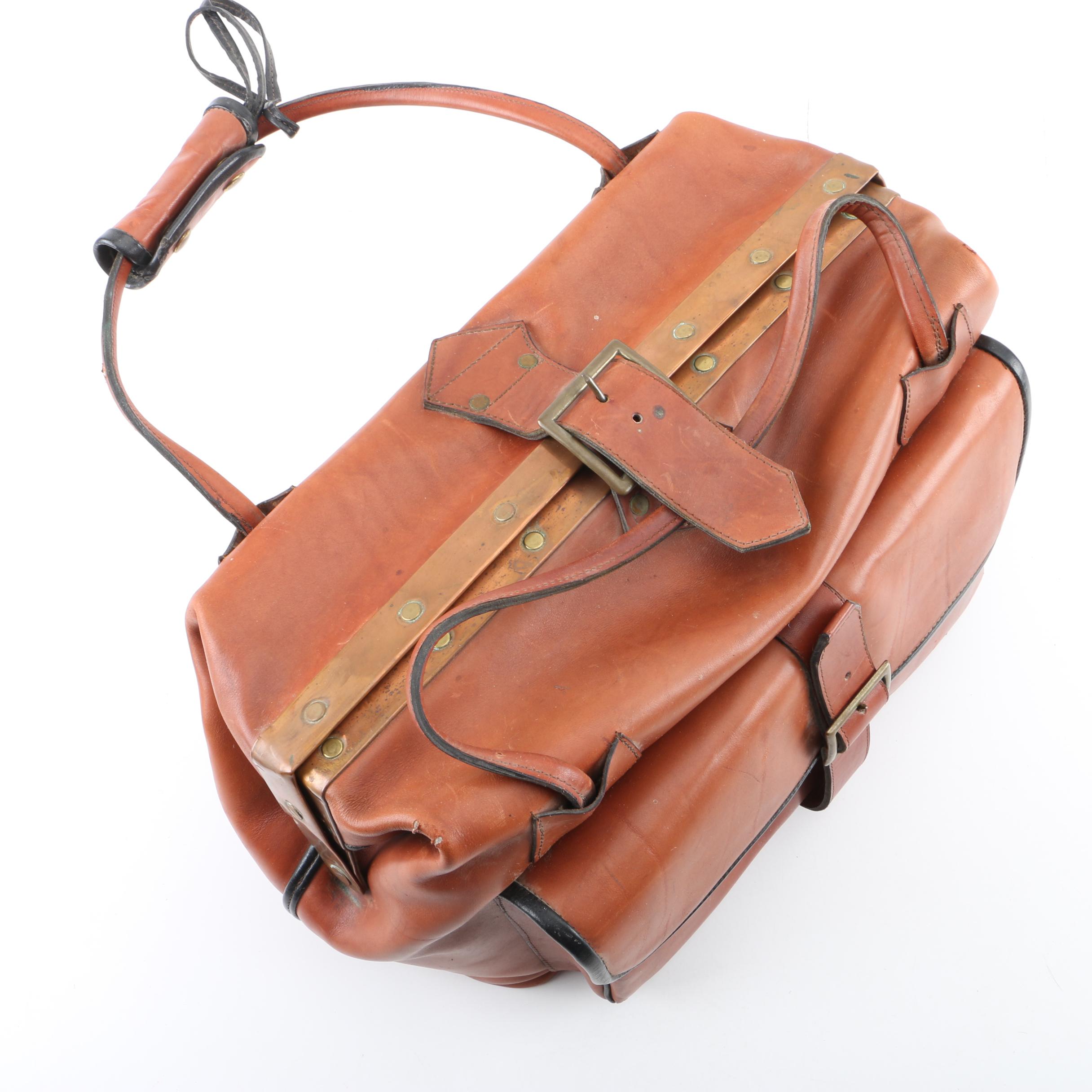 Vintage Leather Doctor's Bag with Copper Trim