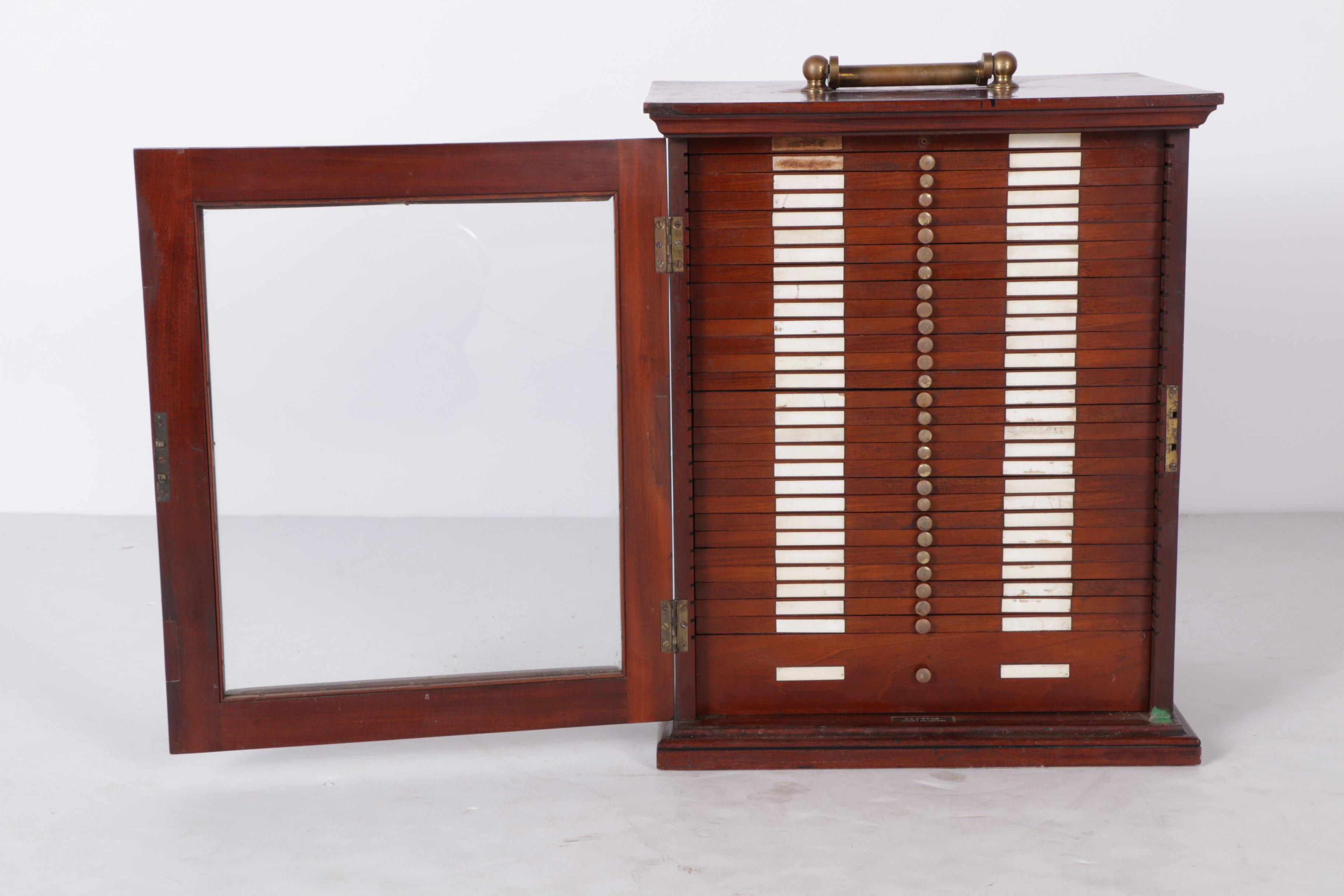 Antique Mahogany Microscope Slide Cabinet by R. & J. Beck