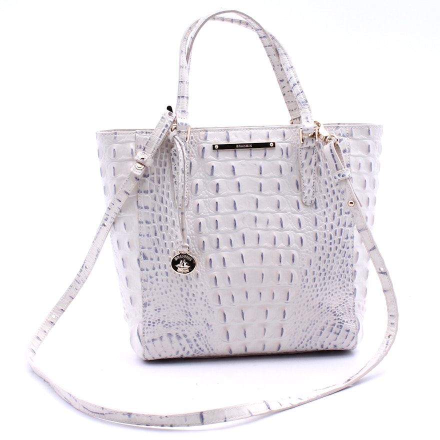 Brahmin Crocodile Embossed White Patent Leather Handbag