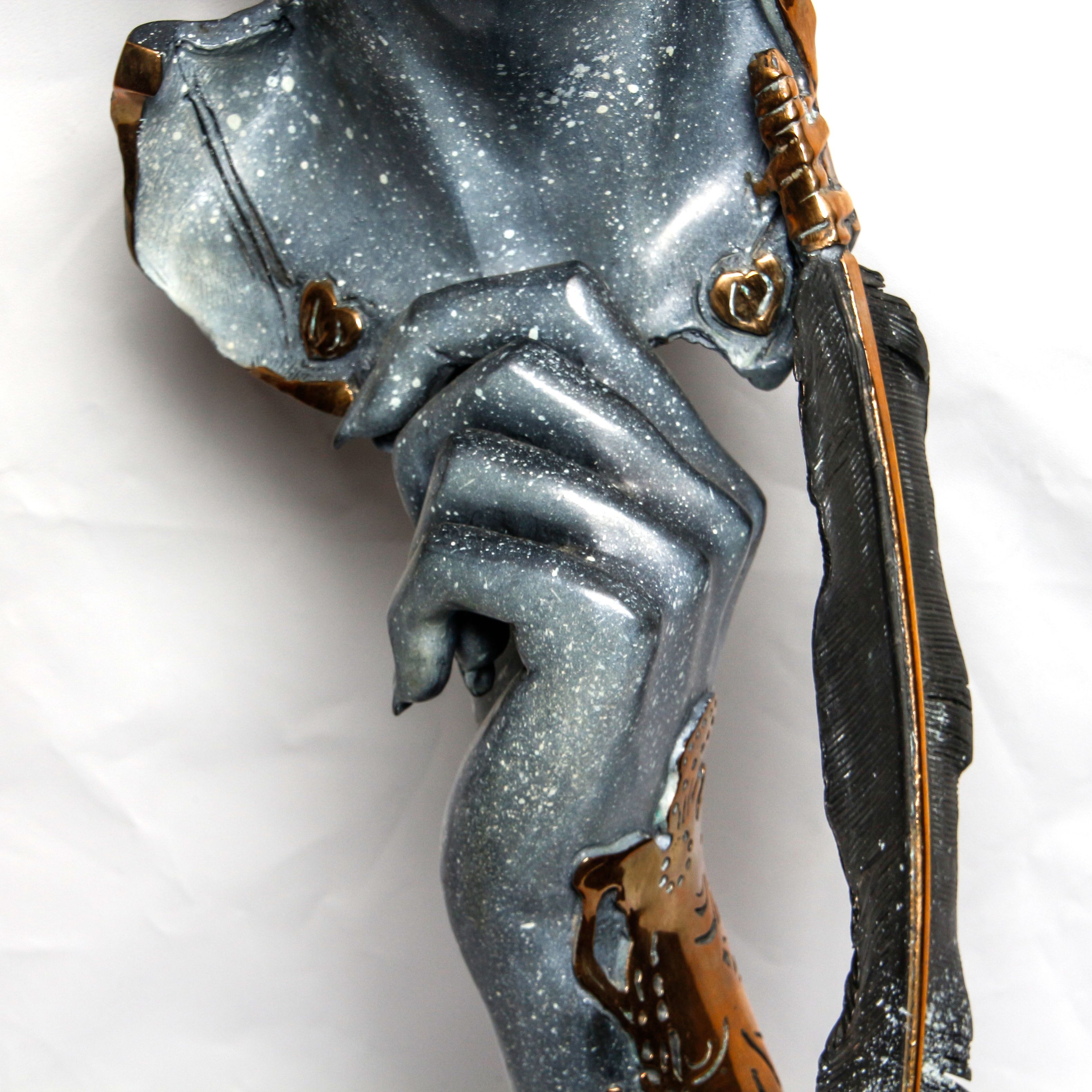 Nick Moffett Bronze Sculpture of Hand Holding up a Bust
