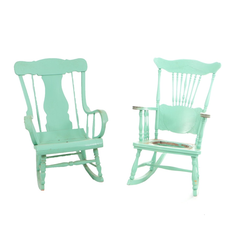 Antique Late Victorian Rocking Chairs in Later, Green Paint