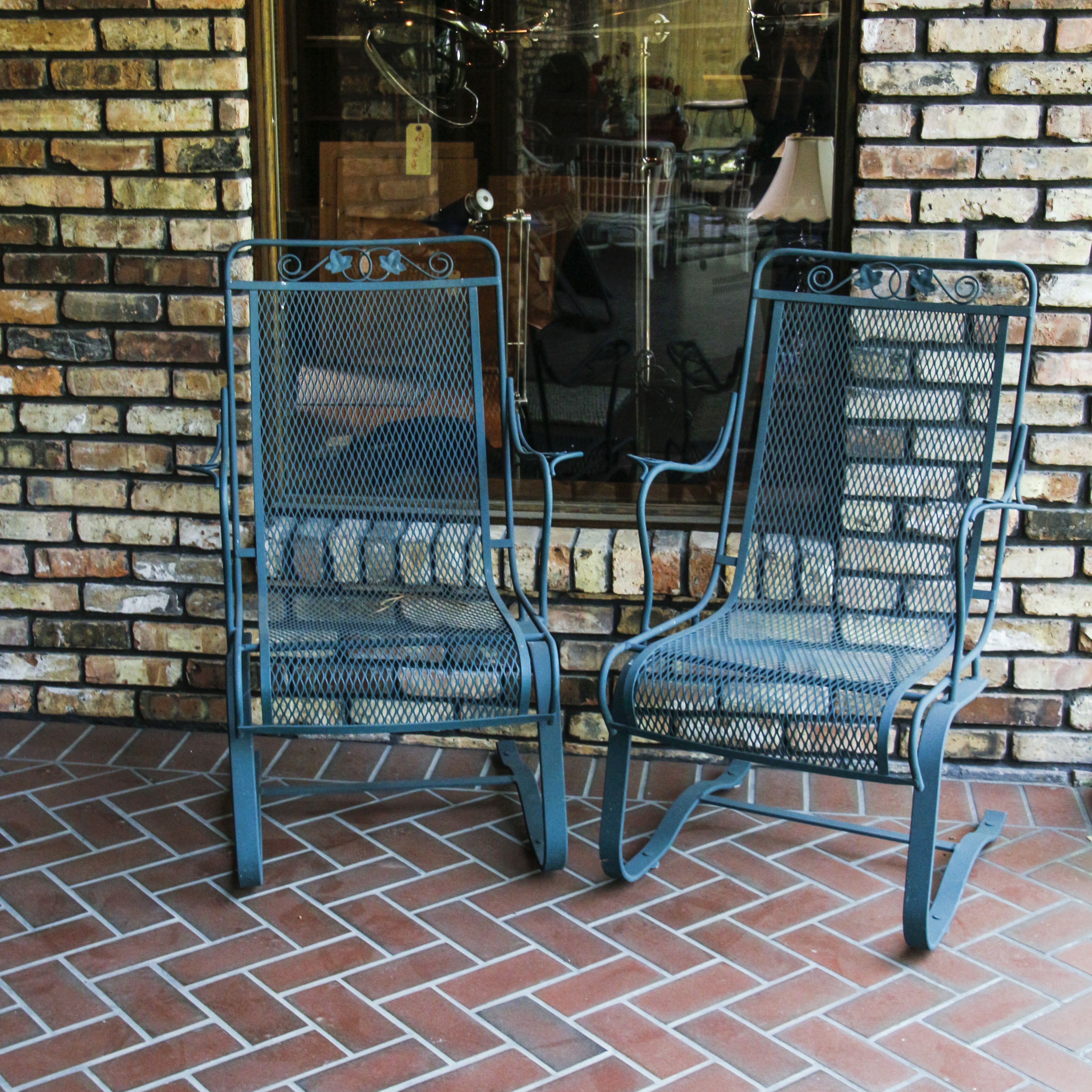 Teal Cast Metal Patio Armchairs