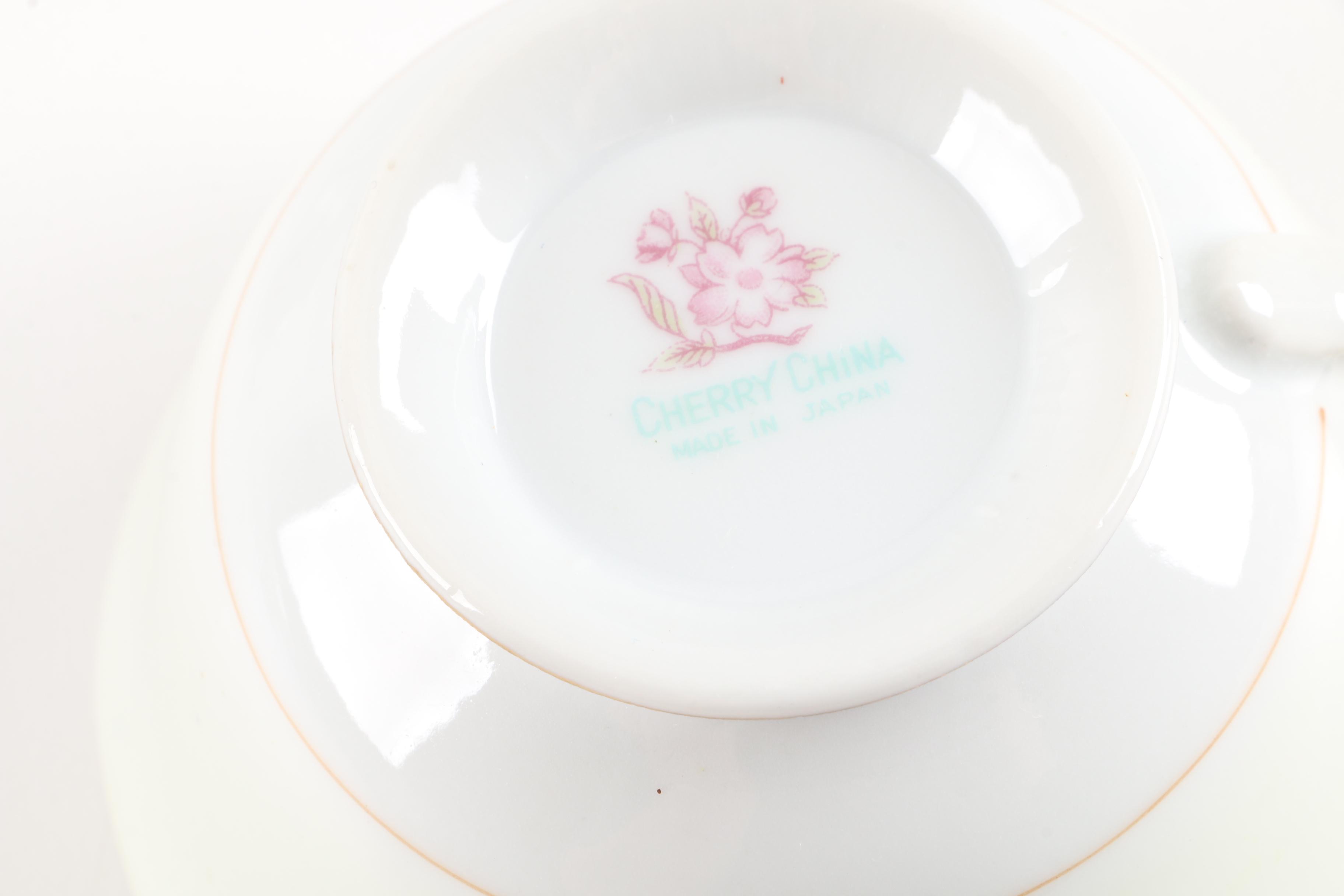 Japanese Porcelain Teacups with Mikasa "Lambeth" Creamer and Sugar Bowl