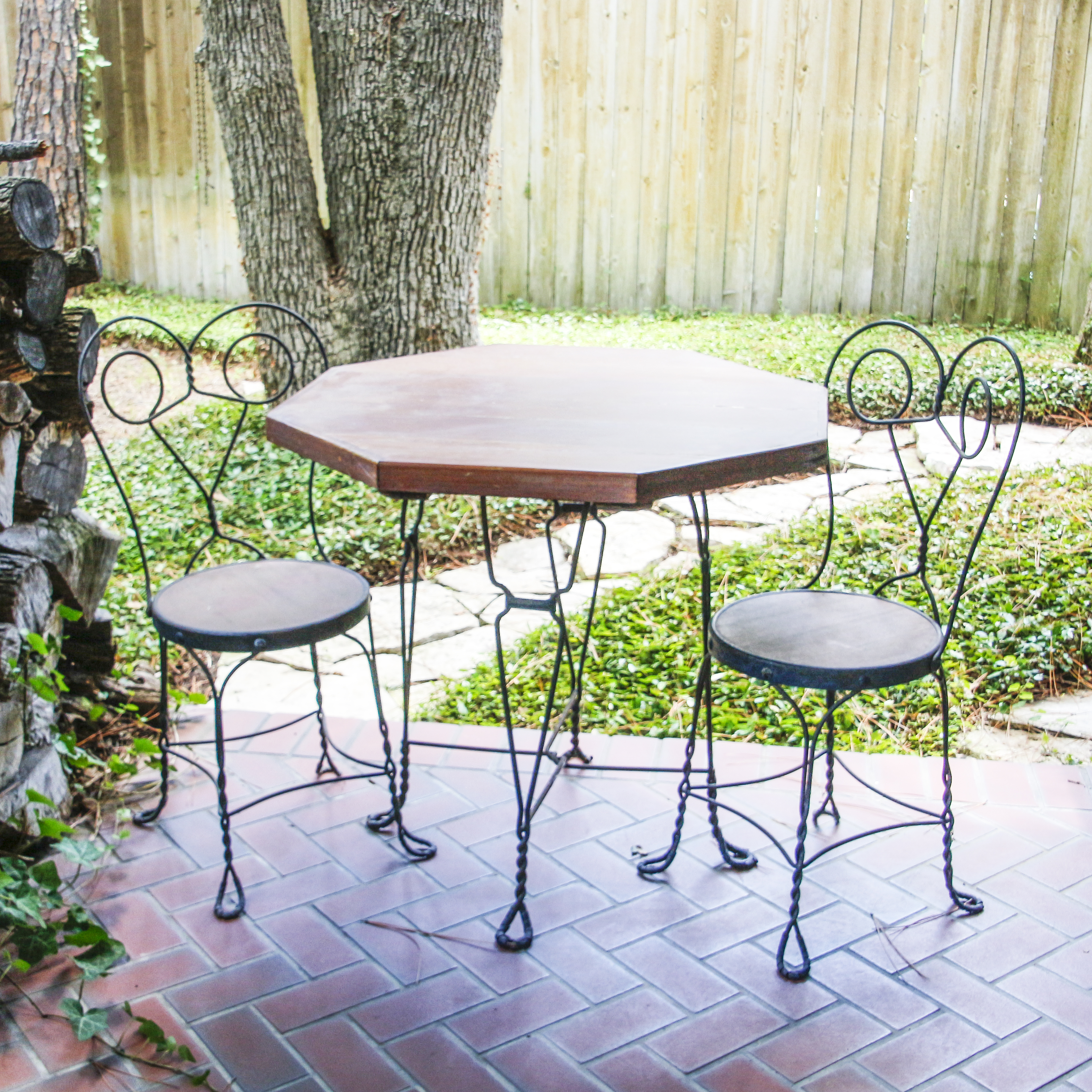 Metal and Wood Ice Cream Parlor Table with Side Chairs