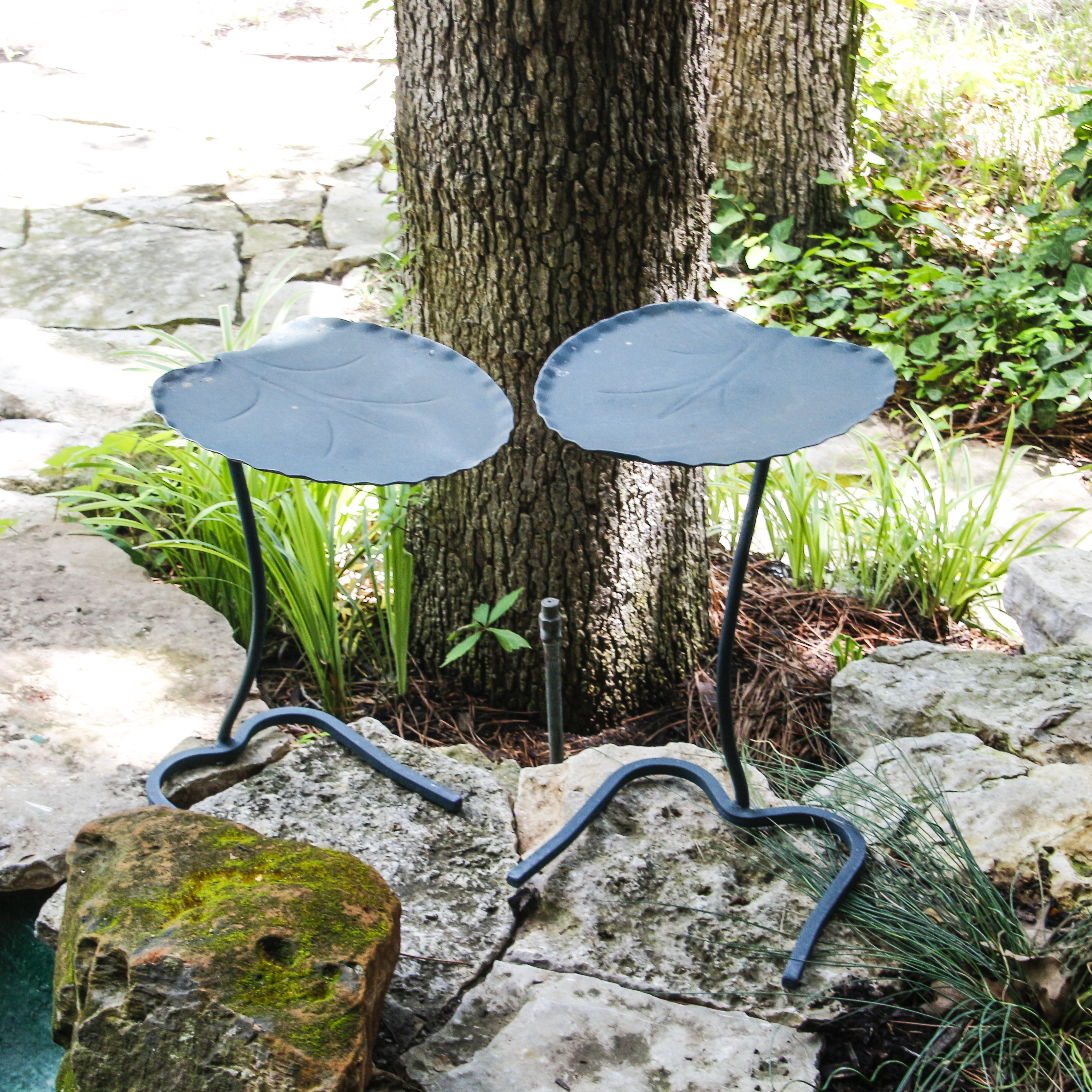 Vintage Green Metal Lily Pad Motif Accent Tables