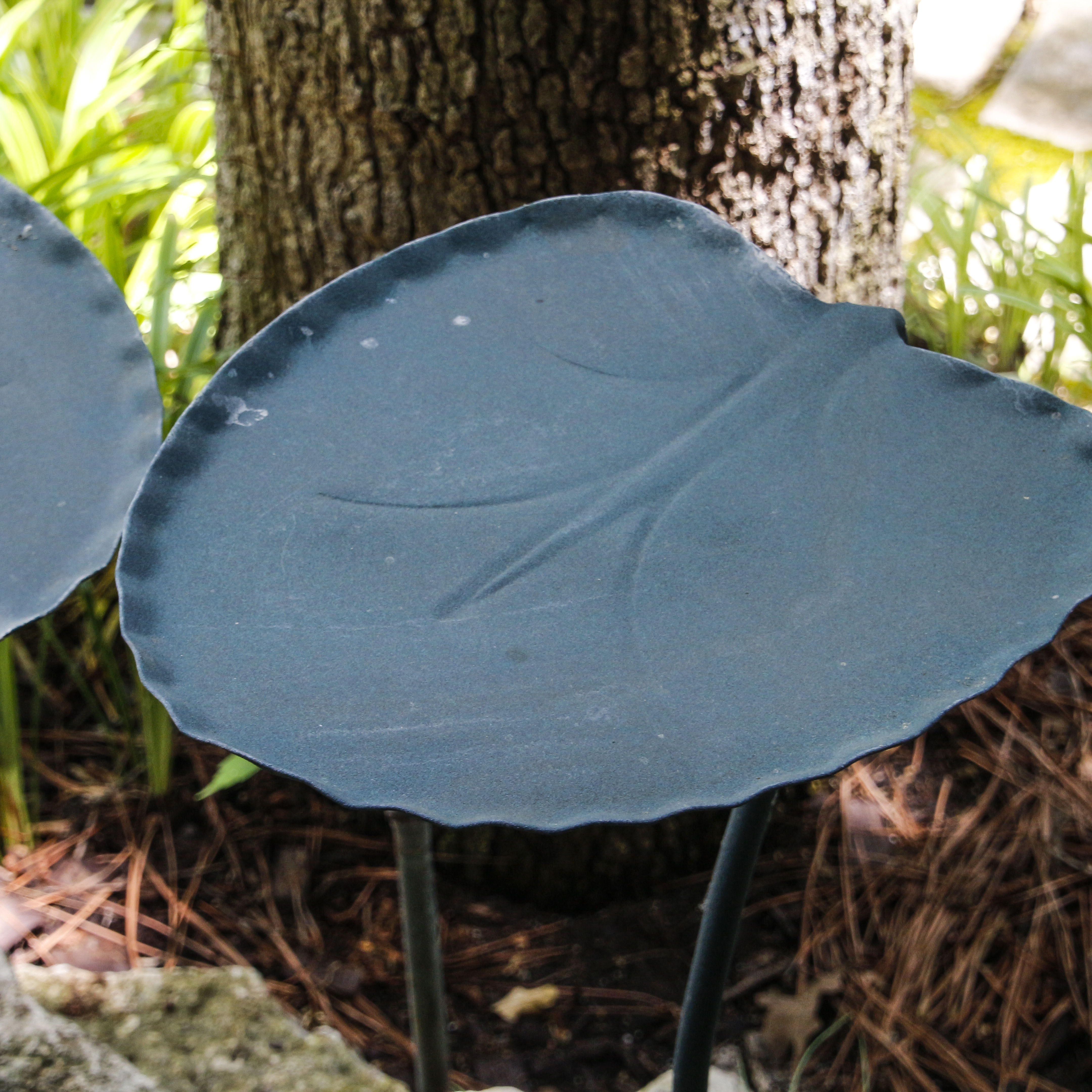Vintage Green Metal Lily Pad Motif Accent Tables