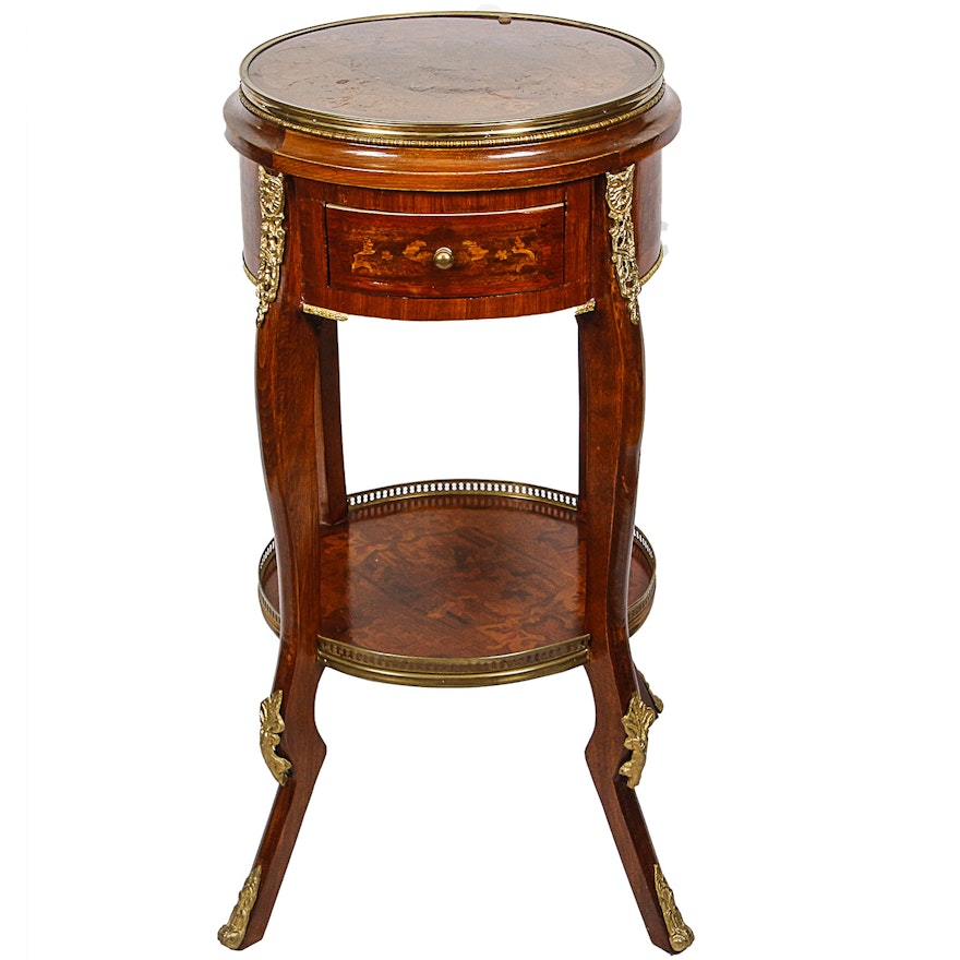 Vintage Louis XVI Style Accent Table with Parquetry Inlay