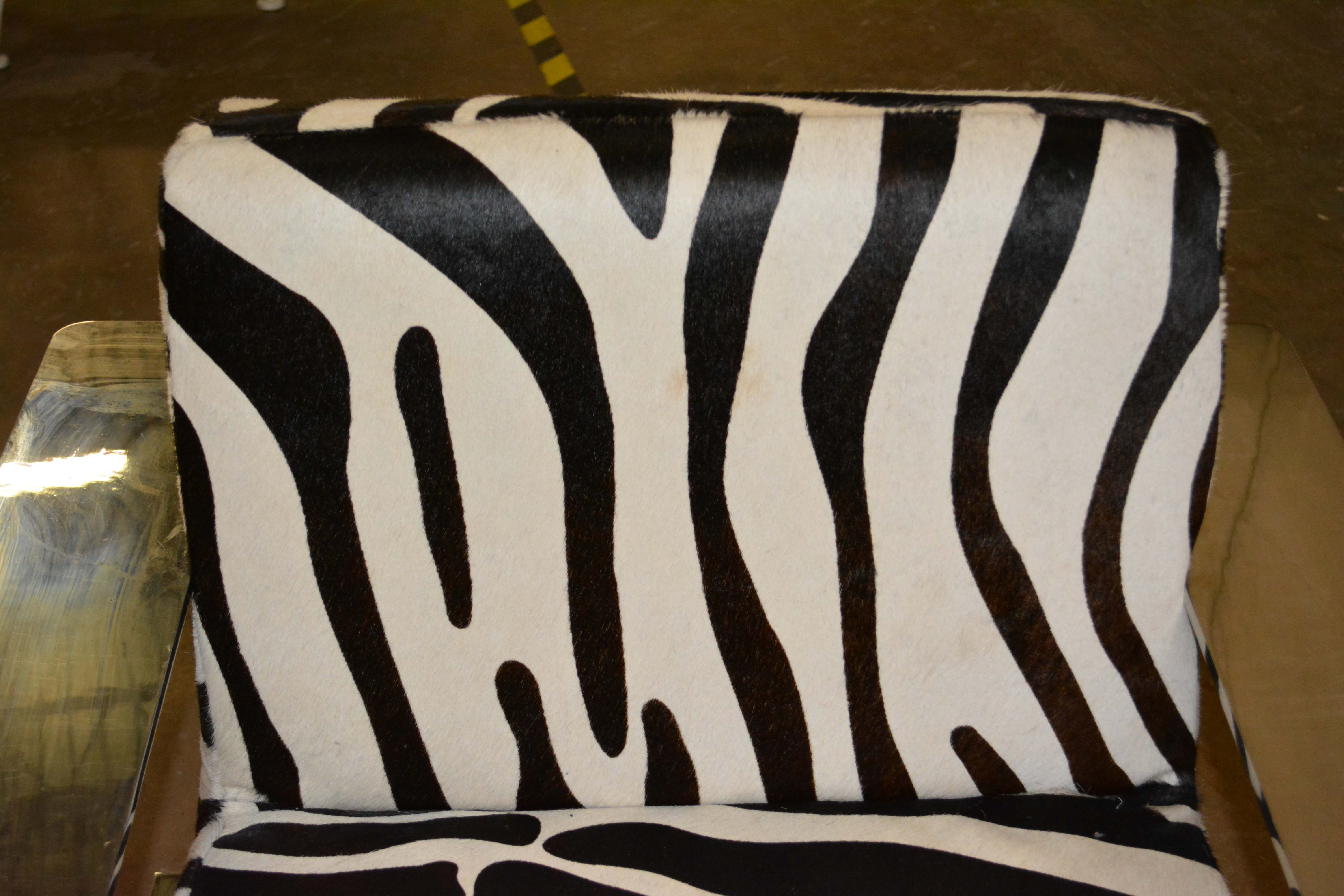 Silver Metal Cantilever Lounge Chair with Zebra Print Upholstery