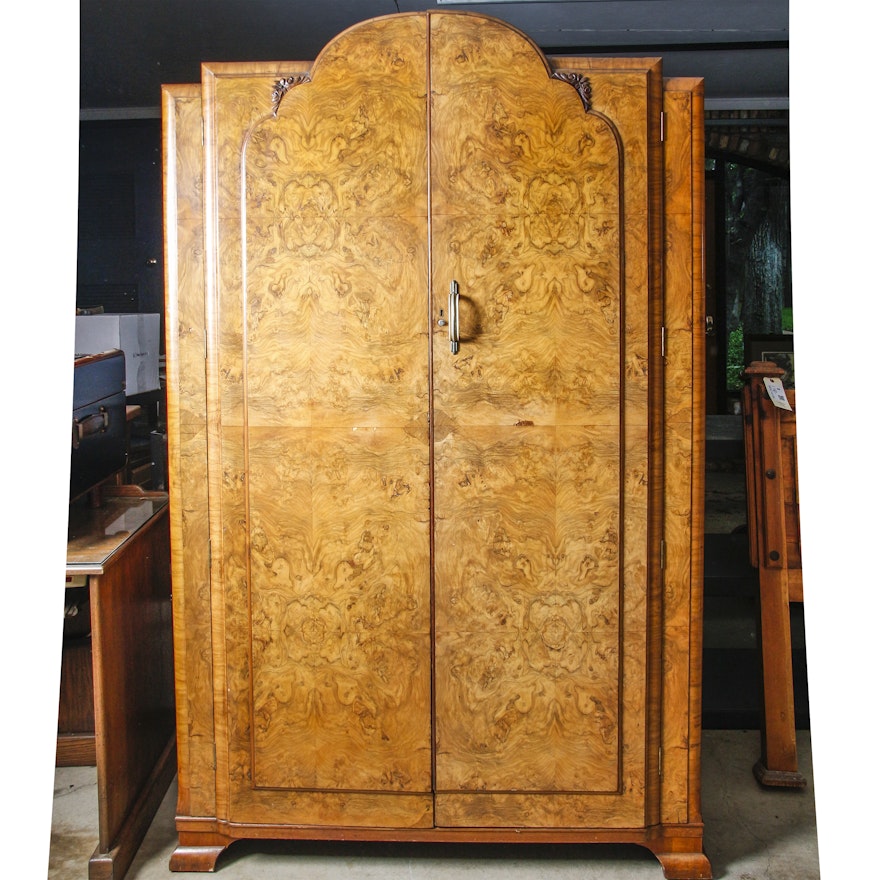 Vintage Art Deco Burl Wood Armoire