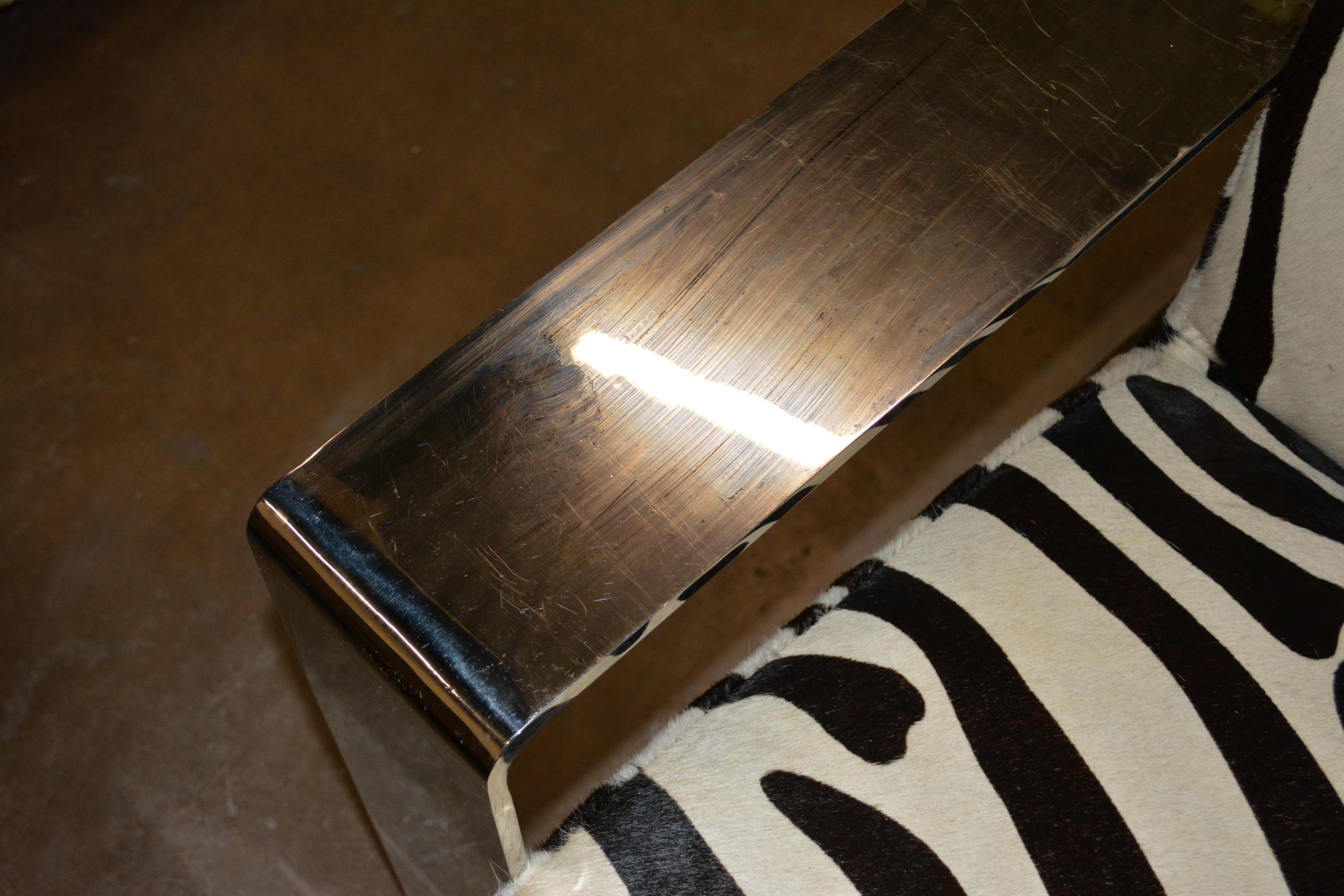 Silver Metal Cantilever Lounge Chair with Zebra Print Upholstery