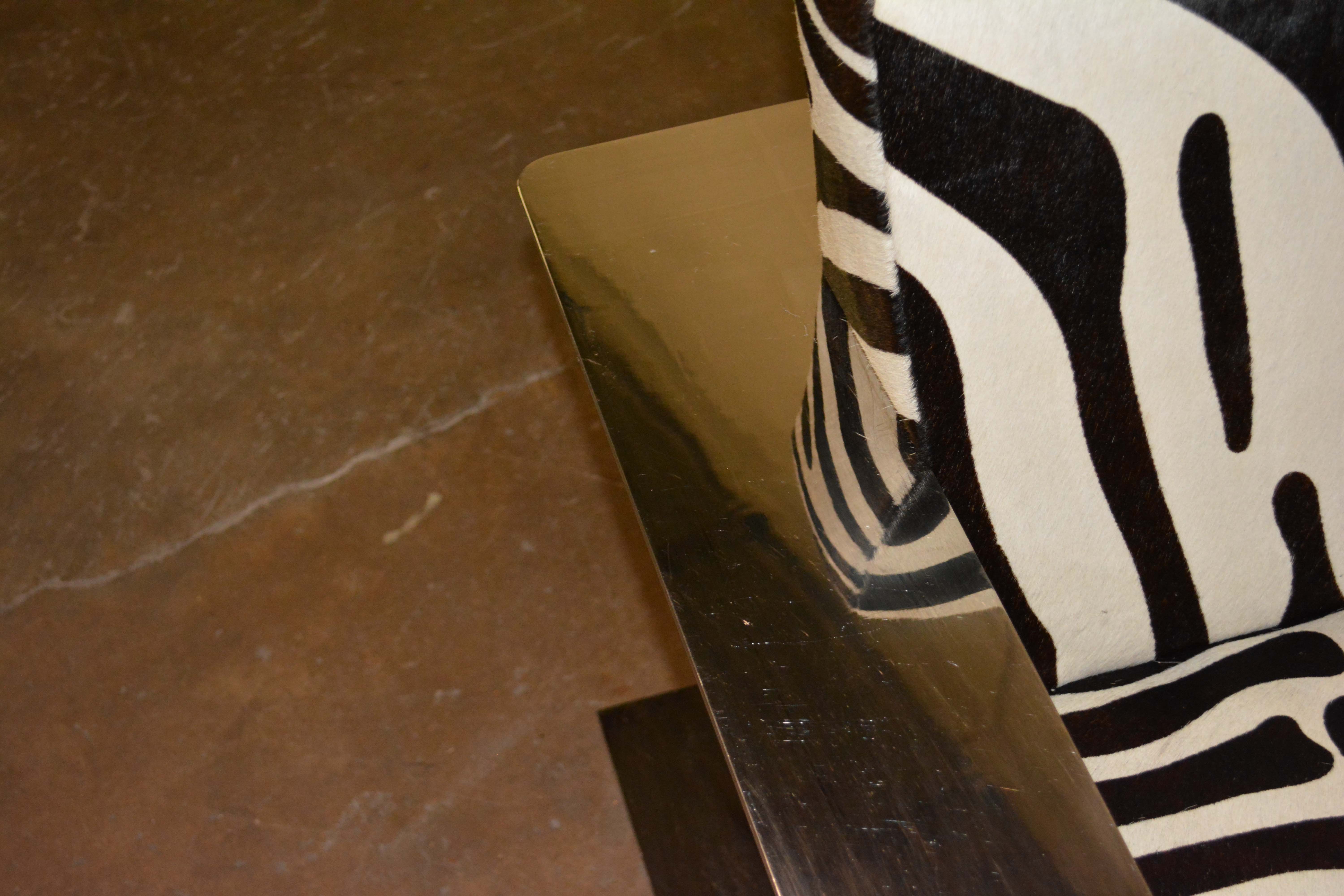 Silver Metal Cantilever Lounge Chair with Zebra Print Upholstery