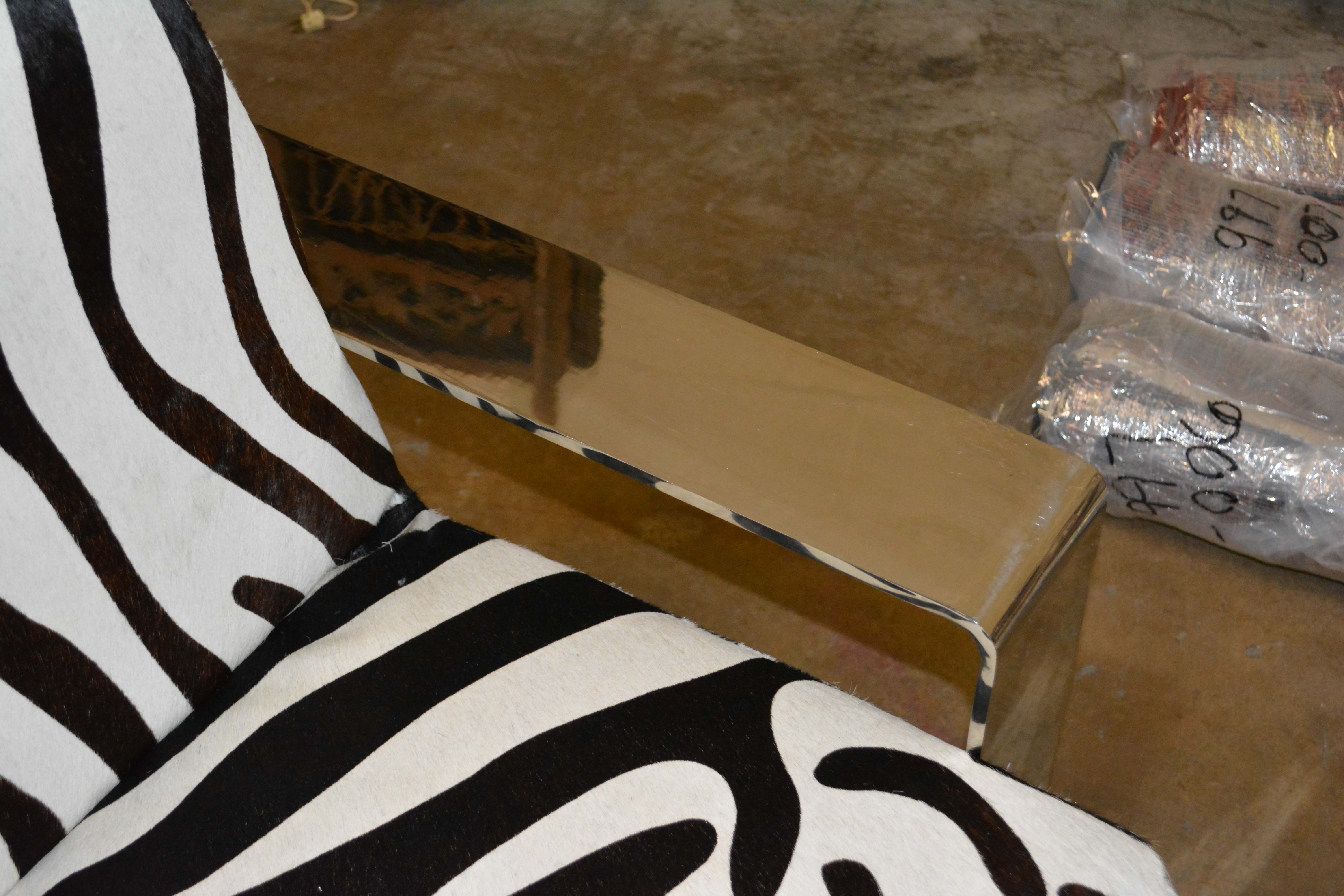 Silver Metal Cantilever Lounge Chair with Zebra Print Upholstery