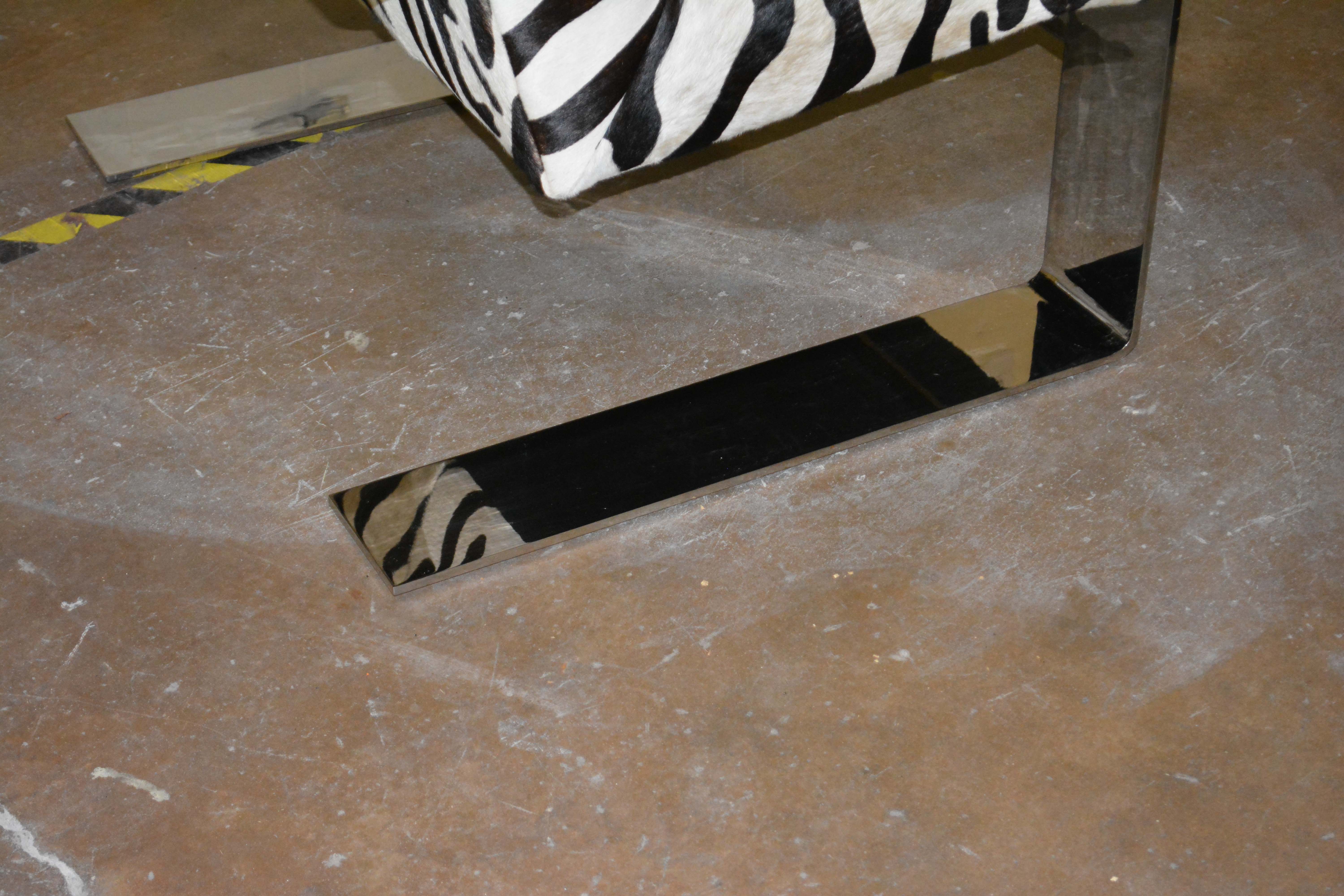 Silver Metal Cantilever Lounge Chair with Zebra Print Upholstery