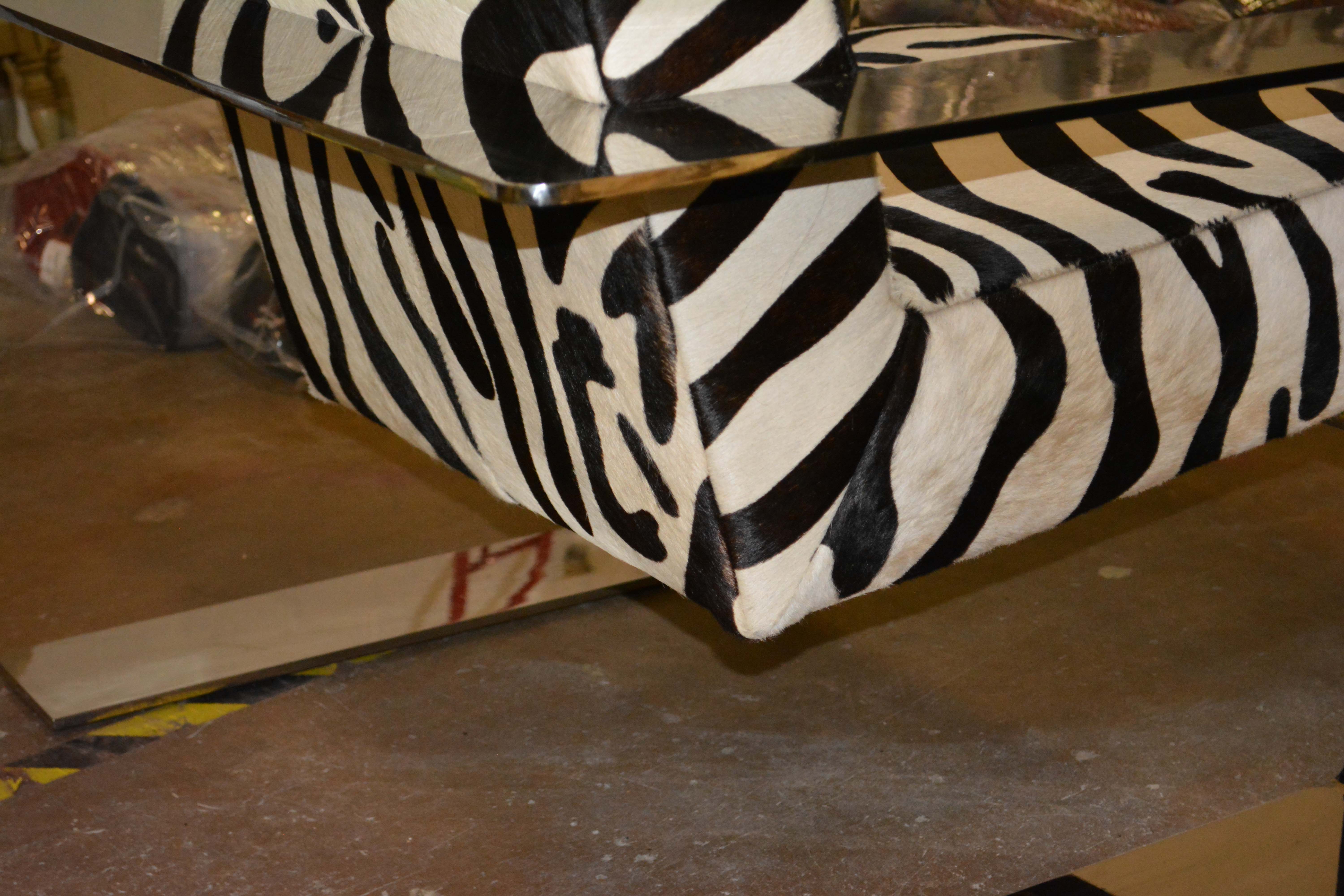 Silver Metal Cantilever Lounge Chair with Zebra Print Upholstery