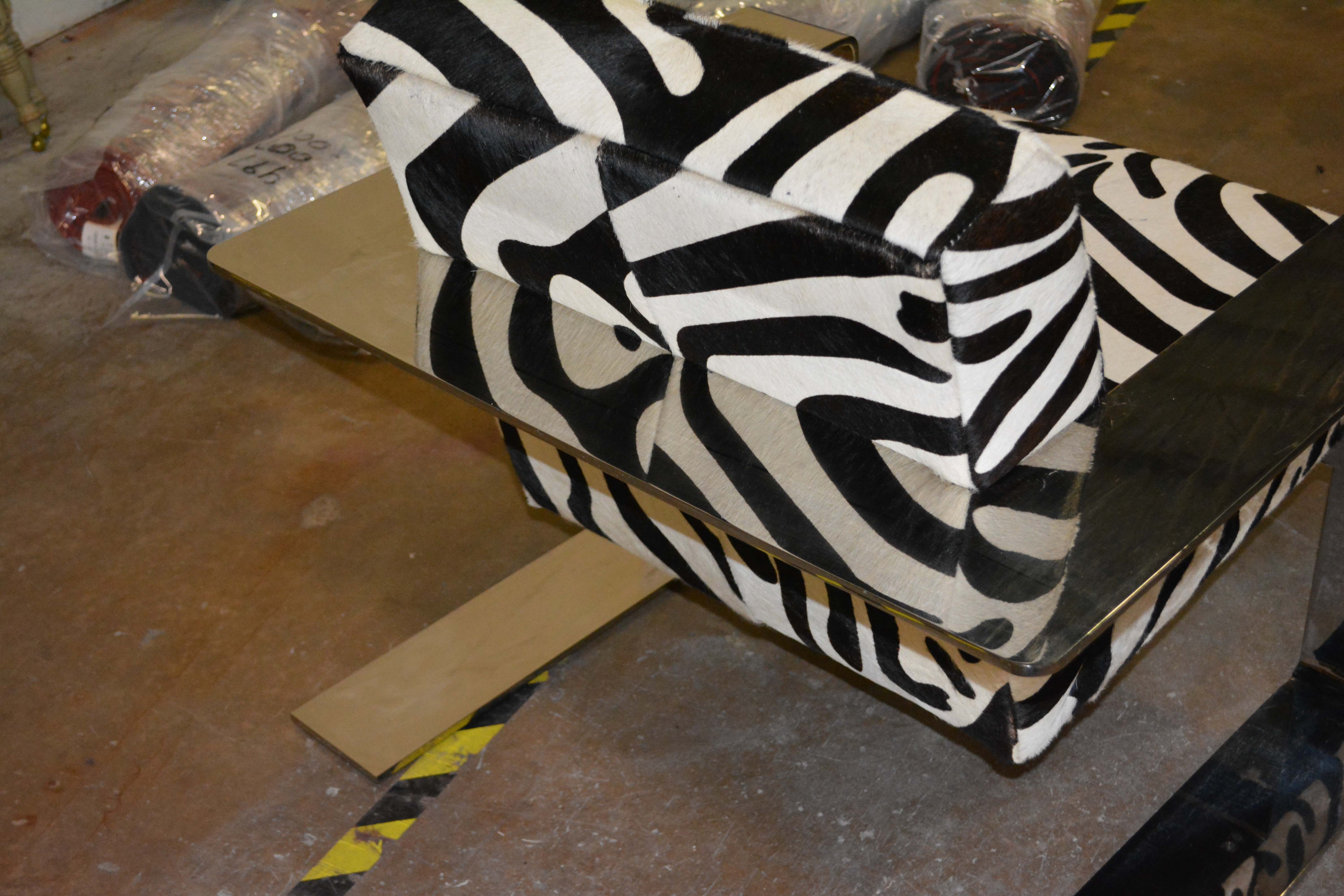 Silver Metal Cantilever Lounge Chair with Zebra Print Upholstery