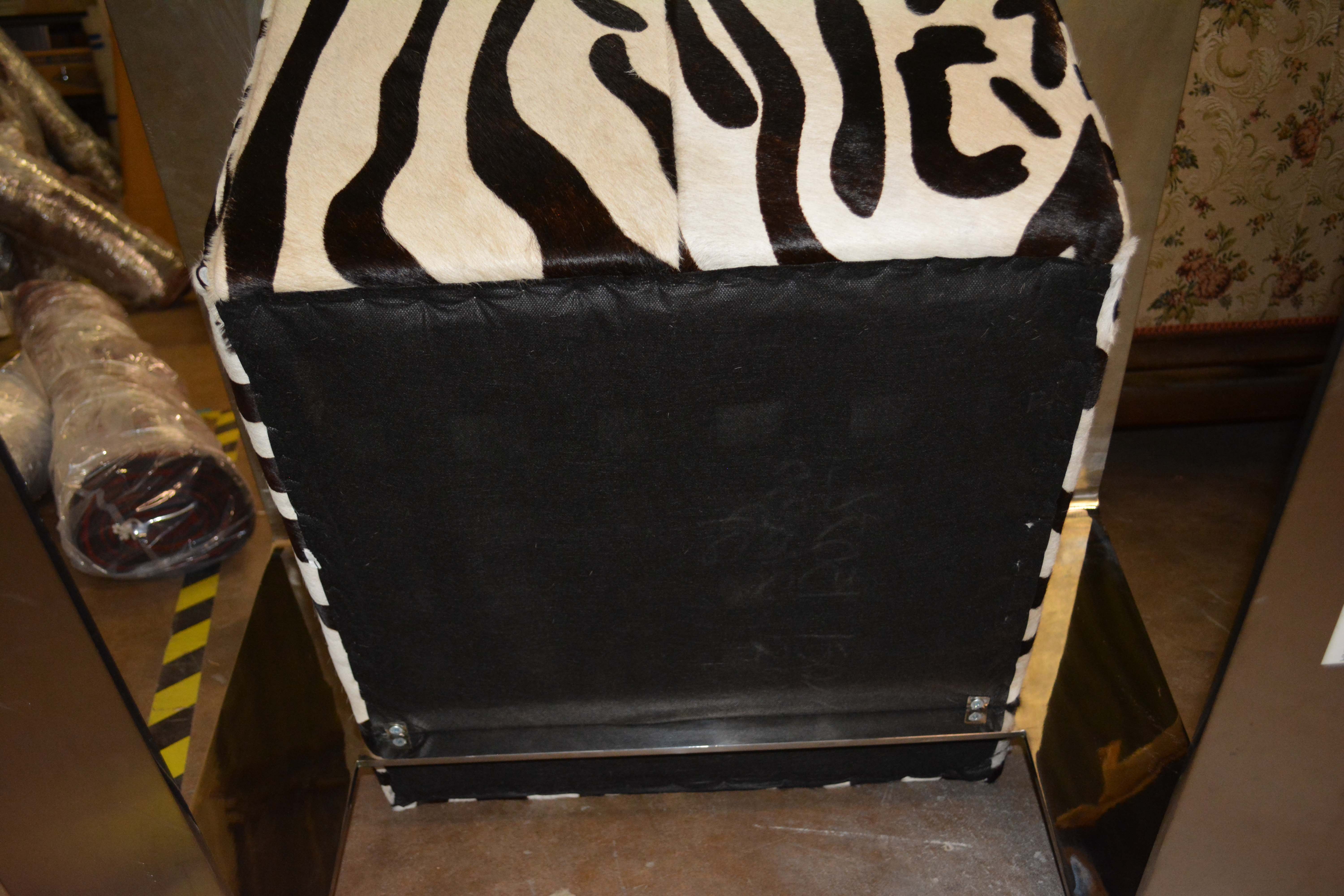 Silver Metal Cantilever Lounge Chair with Zebra Print Upholstery