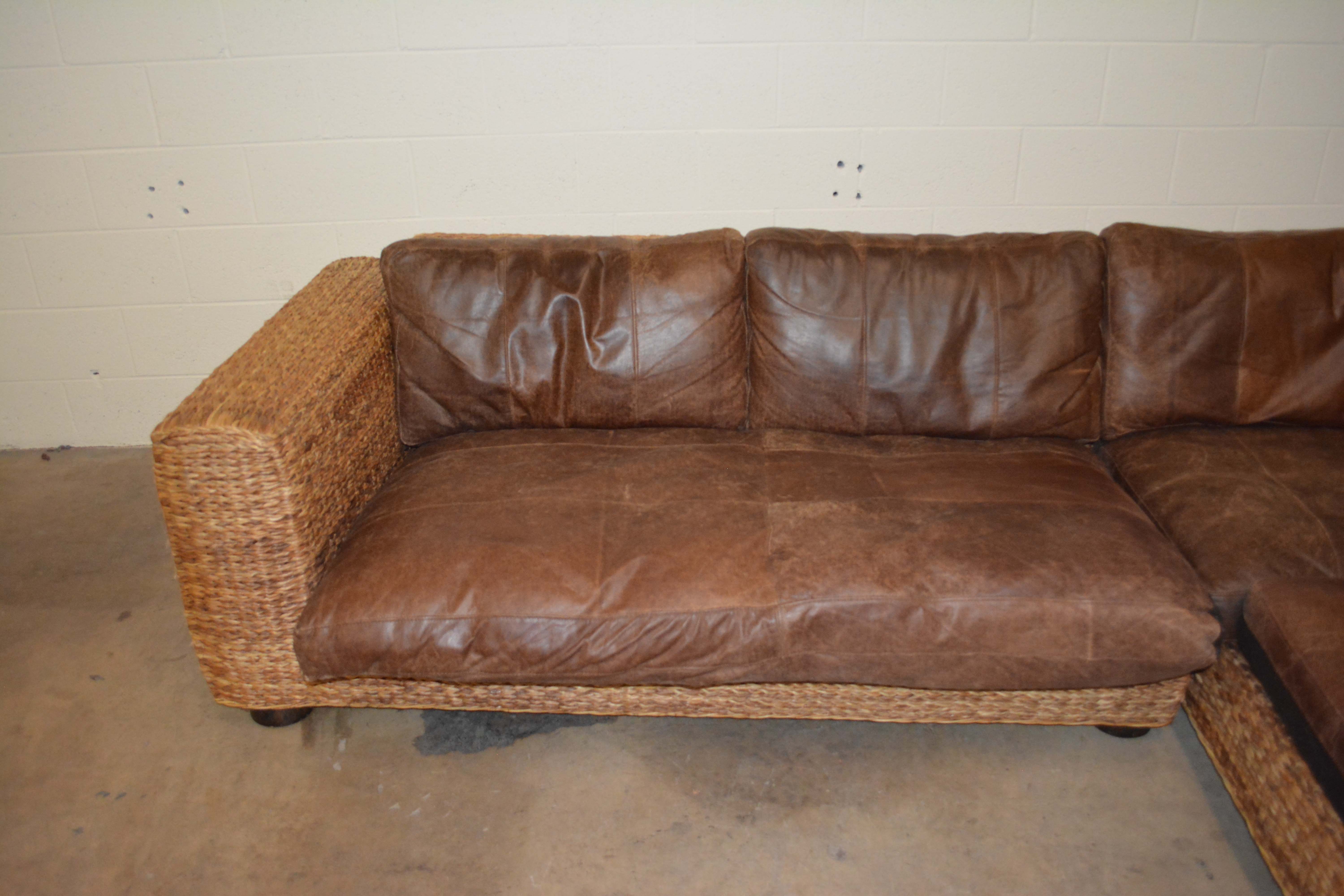 Wicker Weave Sectional with Leather Seats