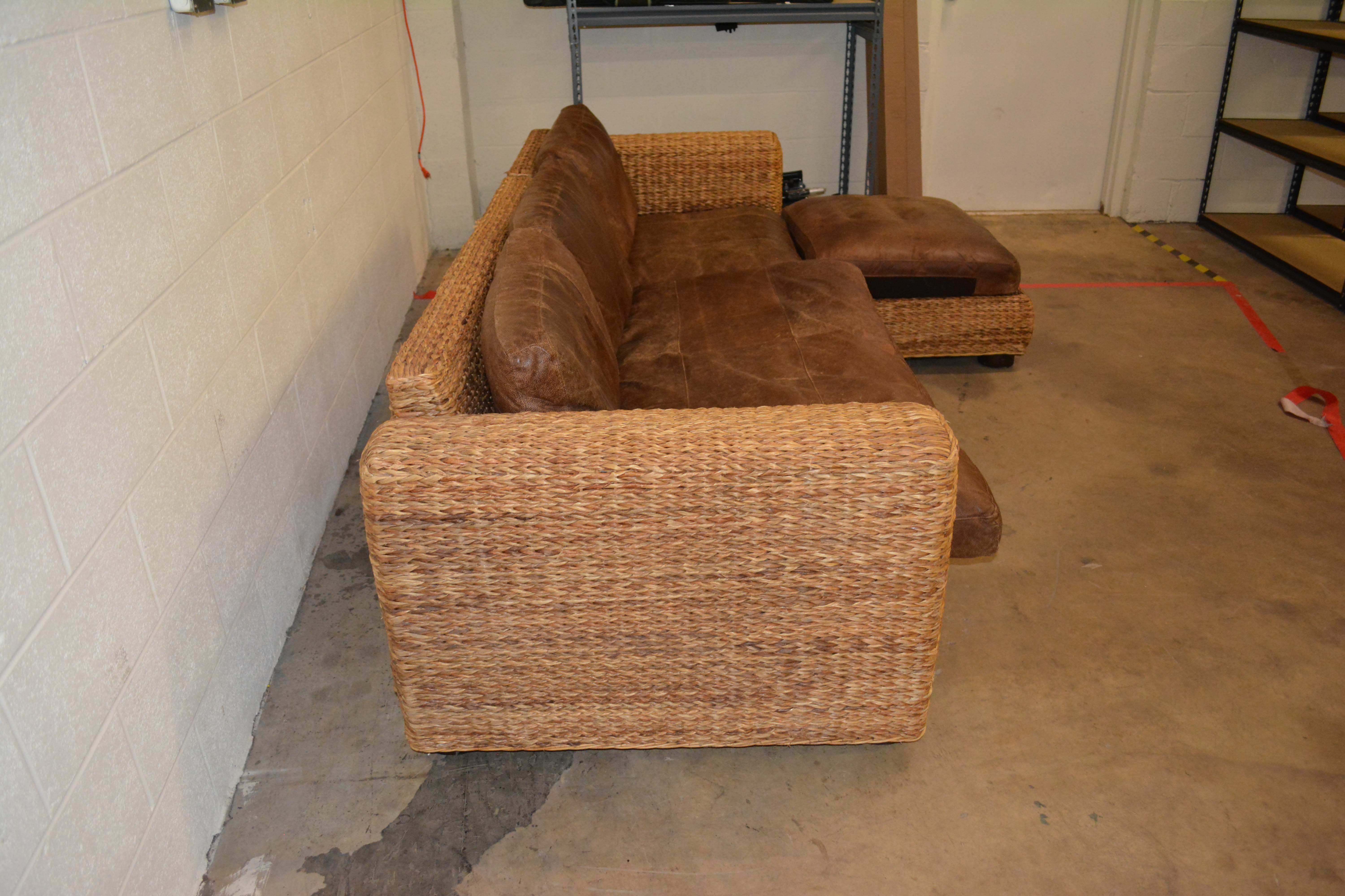 Wicker Weave Sectional with Leather Seats